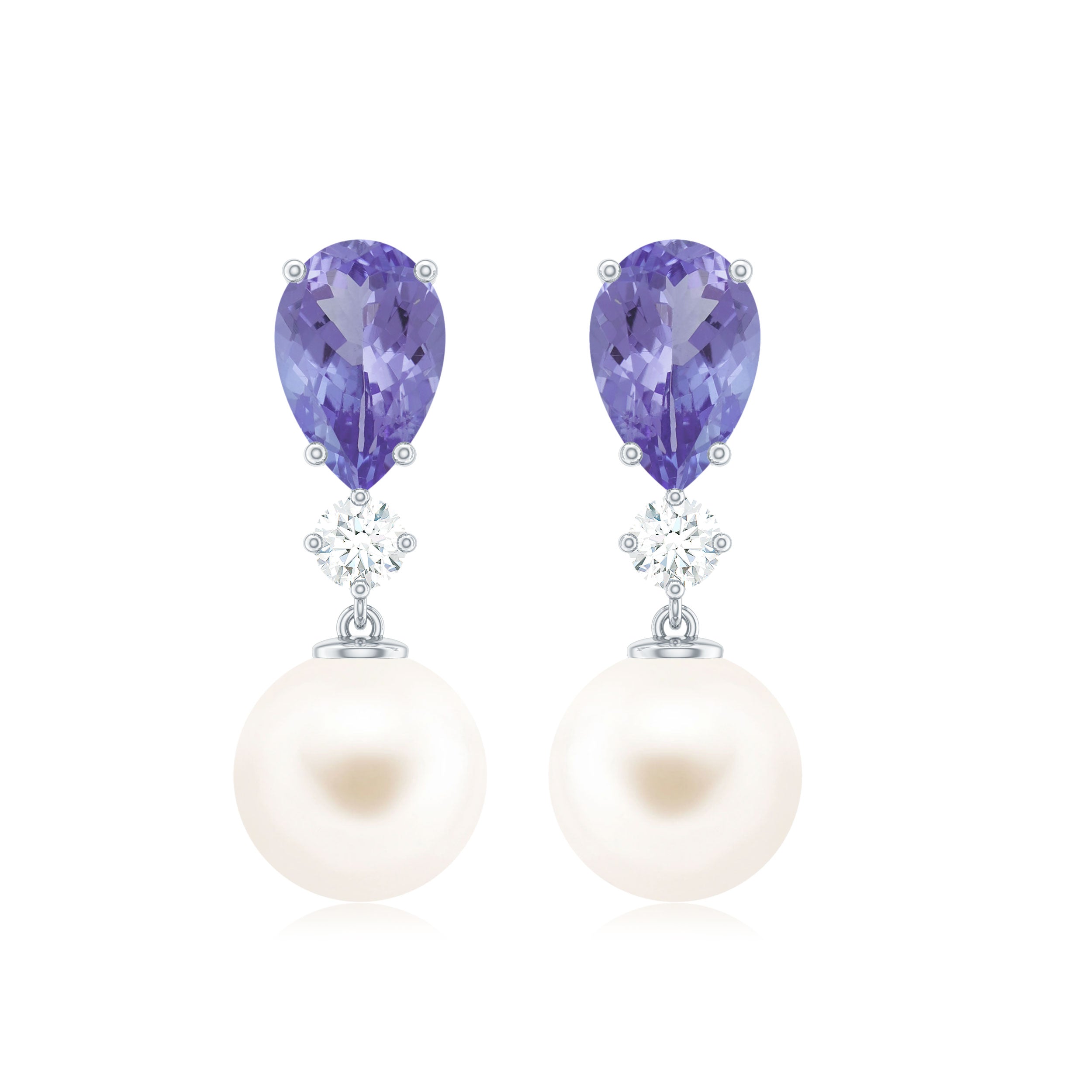 Genuine Freshwater Pearl Drop Earrings with Tanzanite