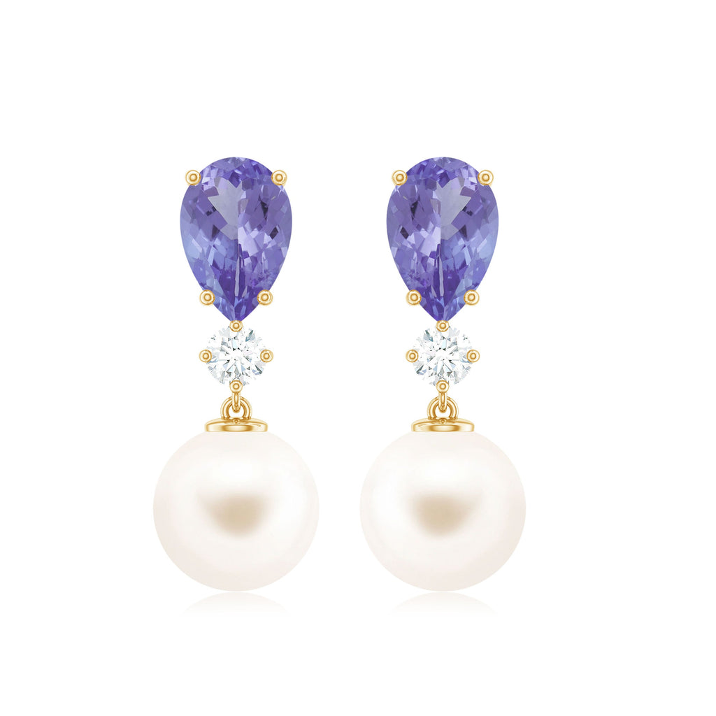 Genuine Freshwater Pearl Drop Earrings with Tanzanite