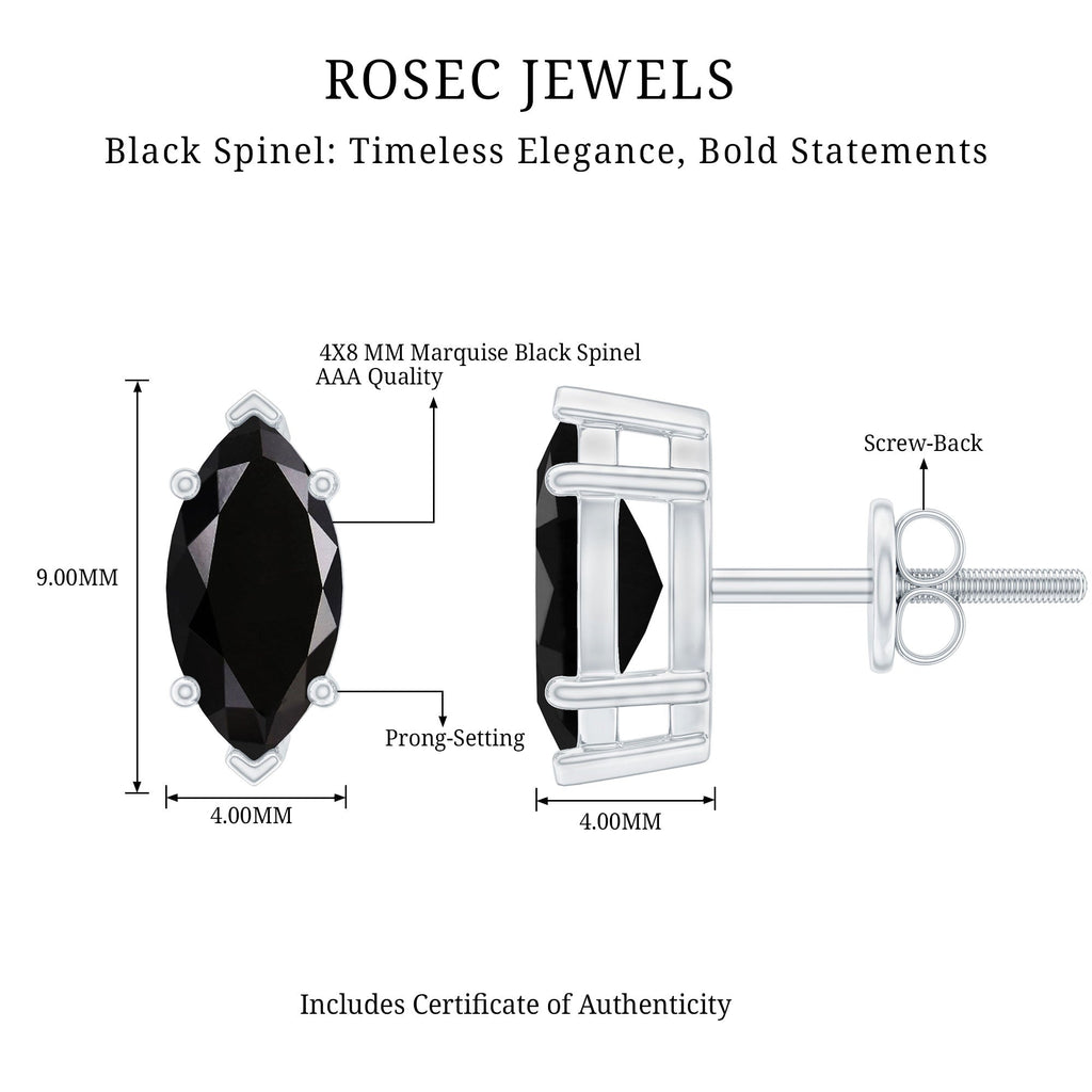 1.5 CT Marquise Black Spinel Solitaire Stud Earrings
