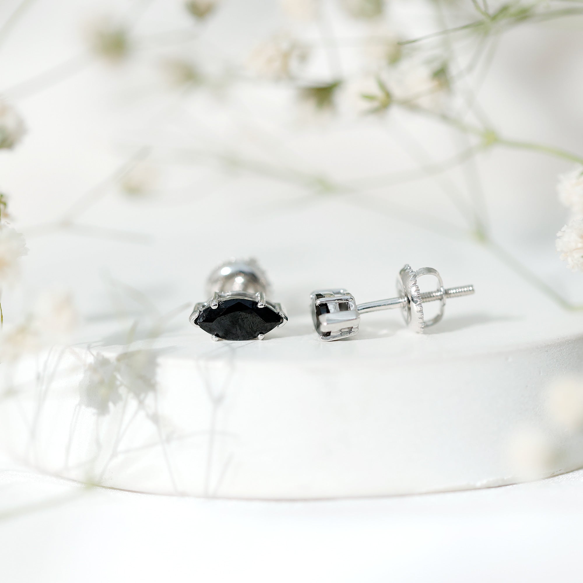 1.5 CT Marquise Black Spinel Solitaire Stud Earrings