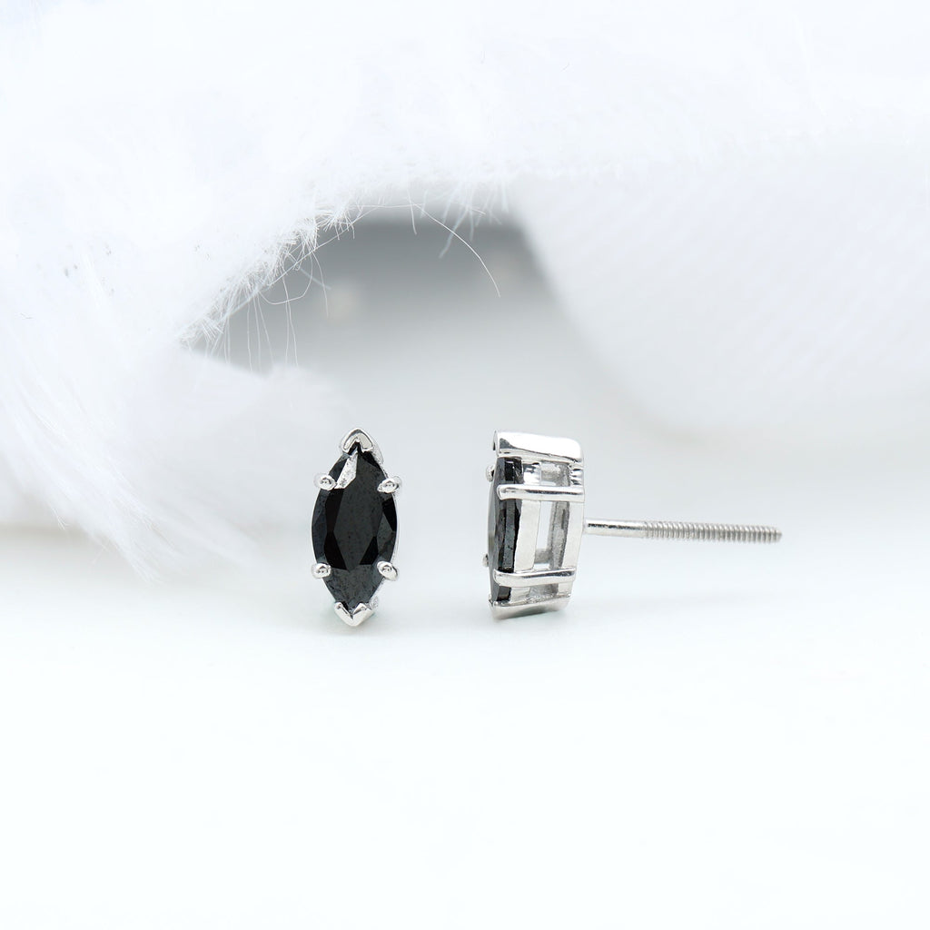 1.5 CT Marquise Black Spinel Solitaire Stud Earrings