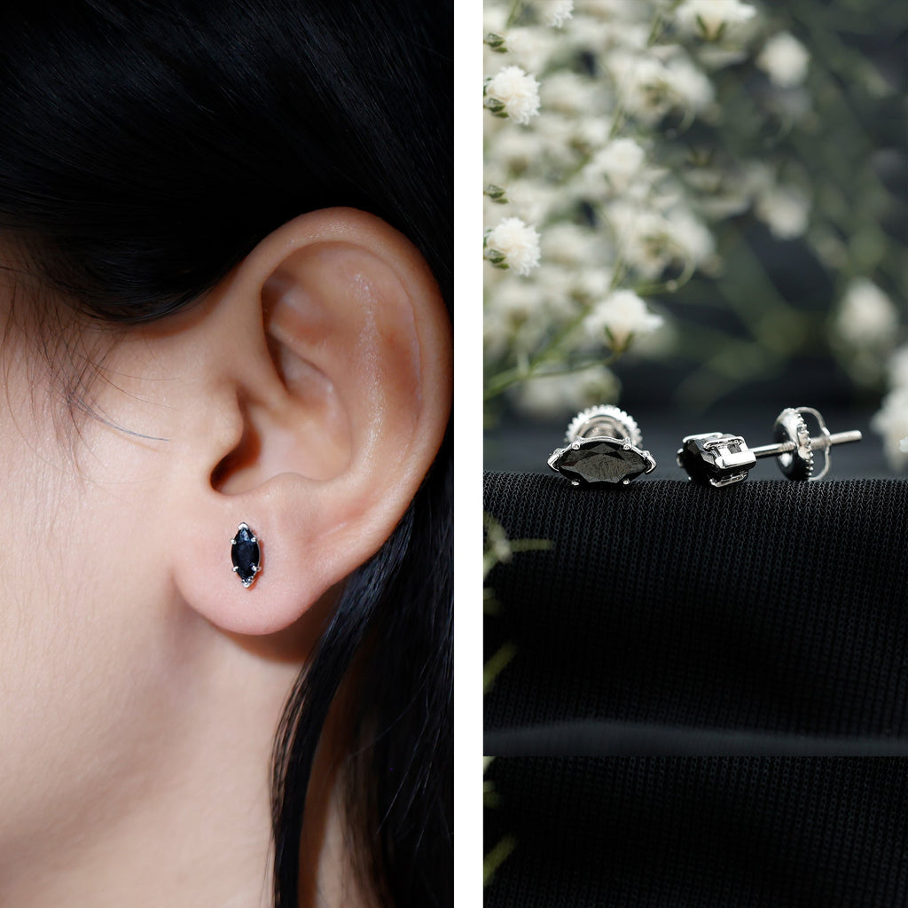 1.5 CT Marquise Black Spinel Solitaire Stud Earrings