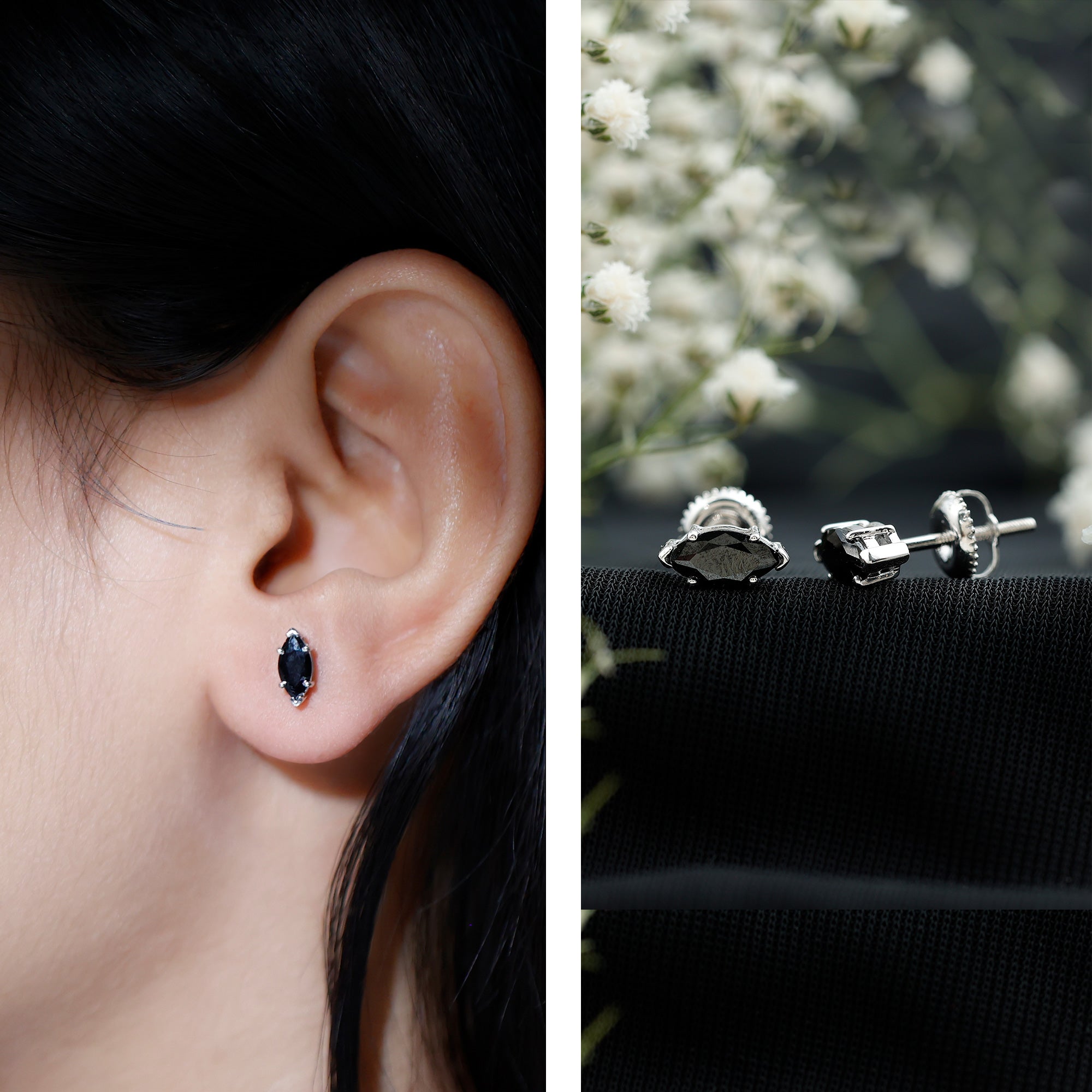 1.5 CT Marquise Black Spinel Solitaire Stud Earrings