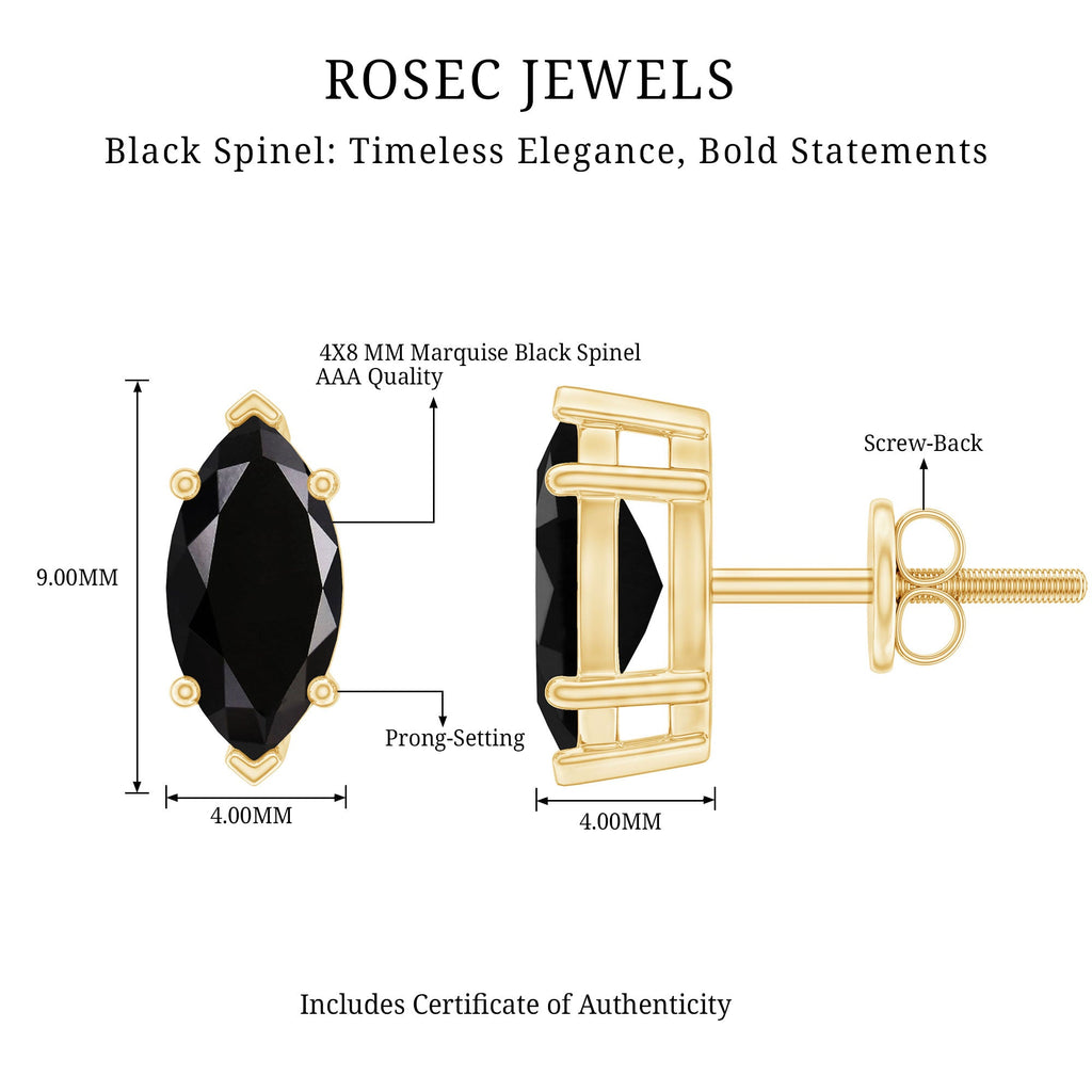 1.5 CT Marquise Black Spinel Solitaire Stud Earrings