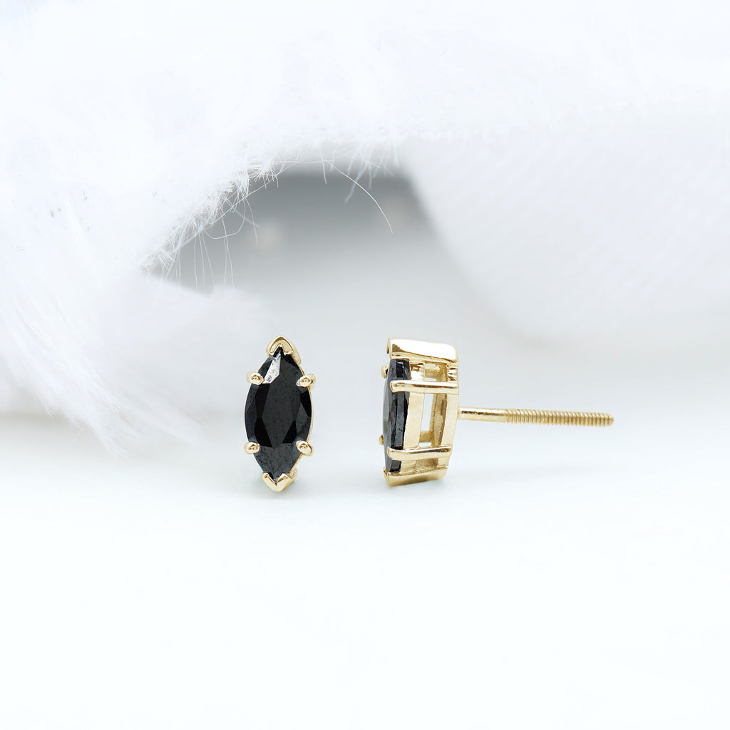 1.5 CT Marquise Black Spinel Solitaire Stud Earrings