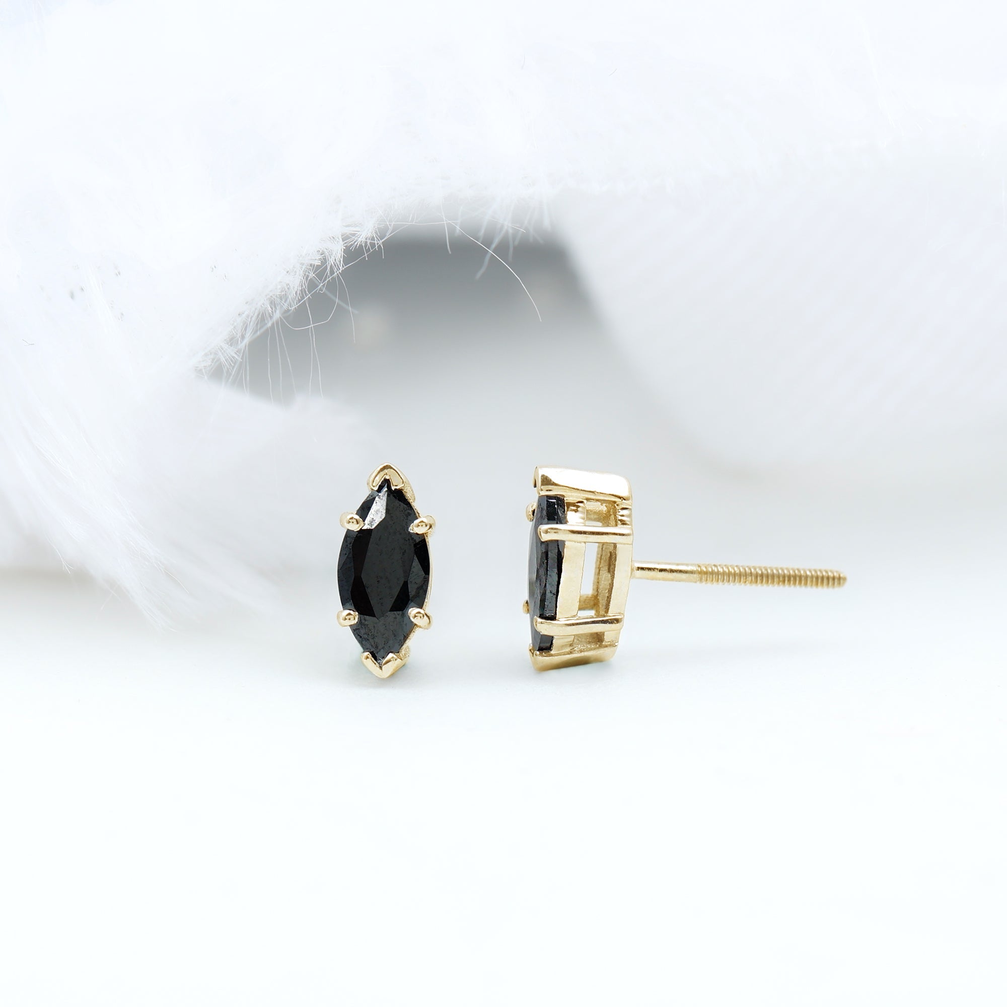 1.5 CT Marquise Black Spinel Solitaire Stud Earrings