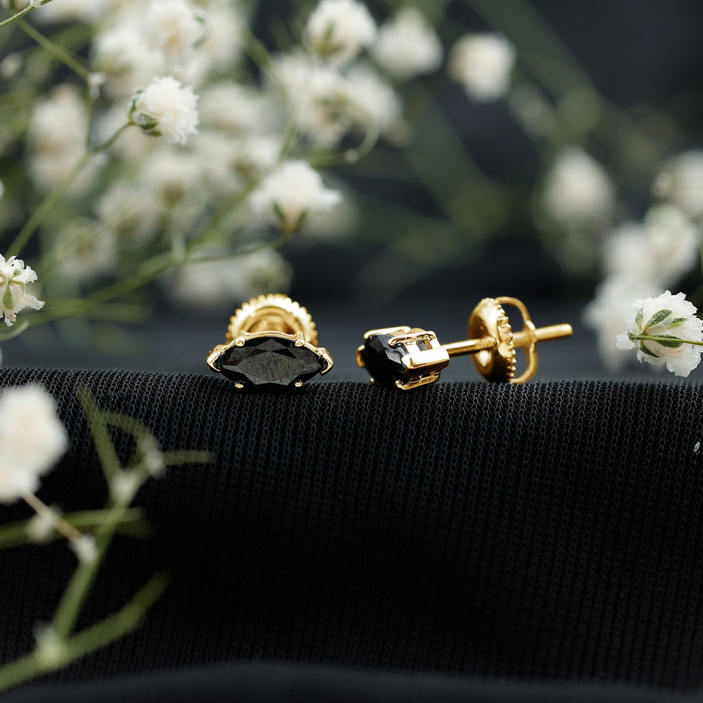 1.5 CT Marquise Black Spinel Solitaire Stud Earrings