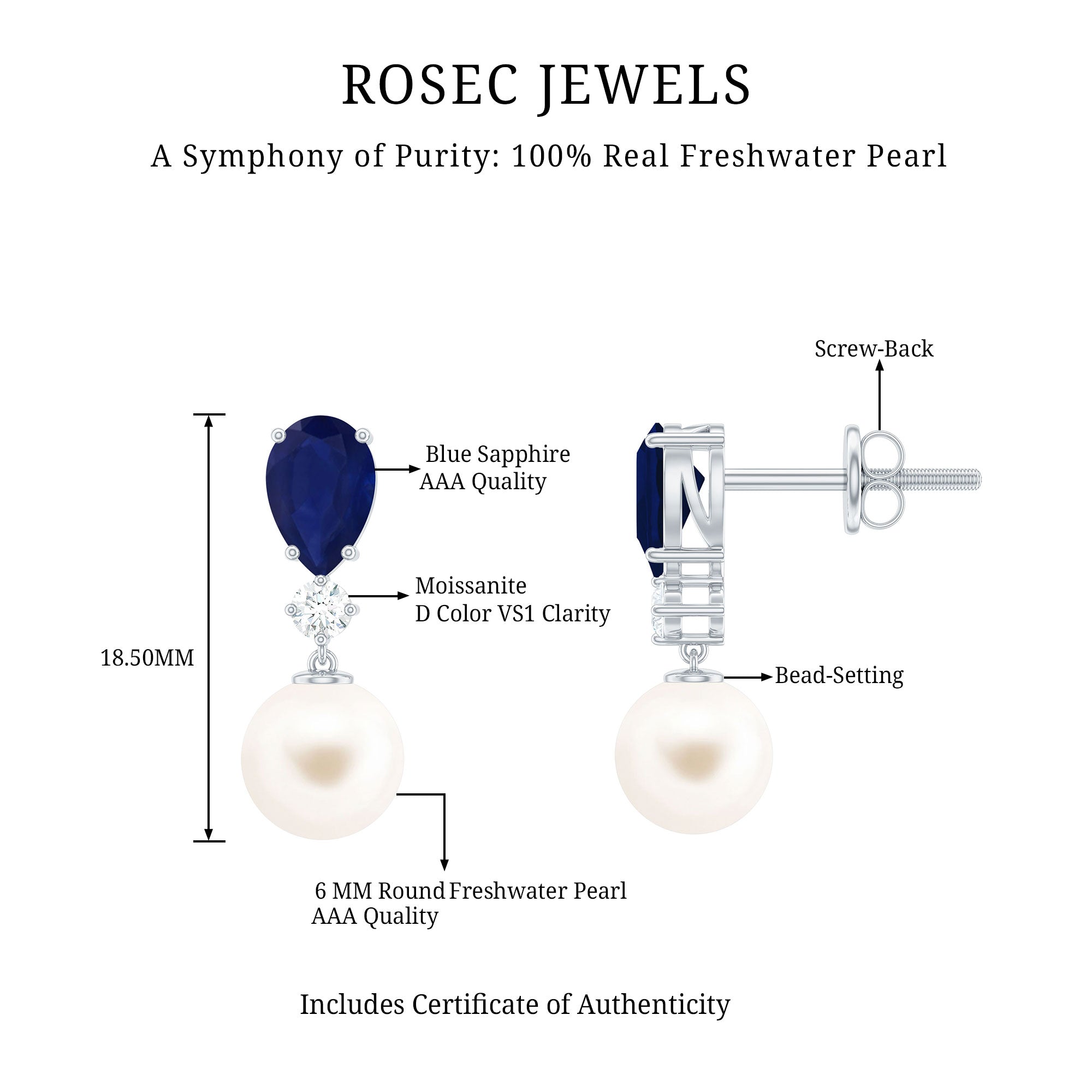 Cultured Freshwater Pearl Drop Earrings with Blue Sapphire
