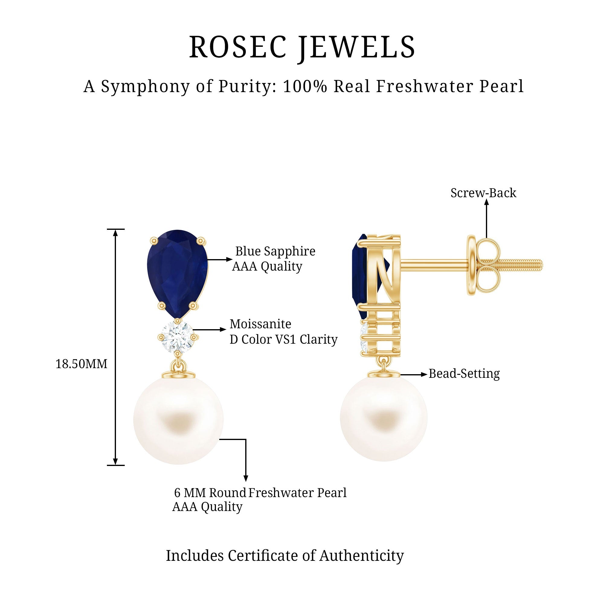 Cultured Freshwater Pearl Drop Earrings with Blue Sapphire