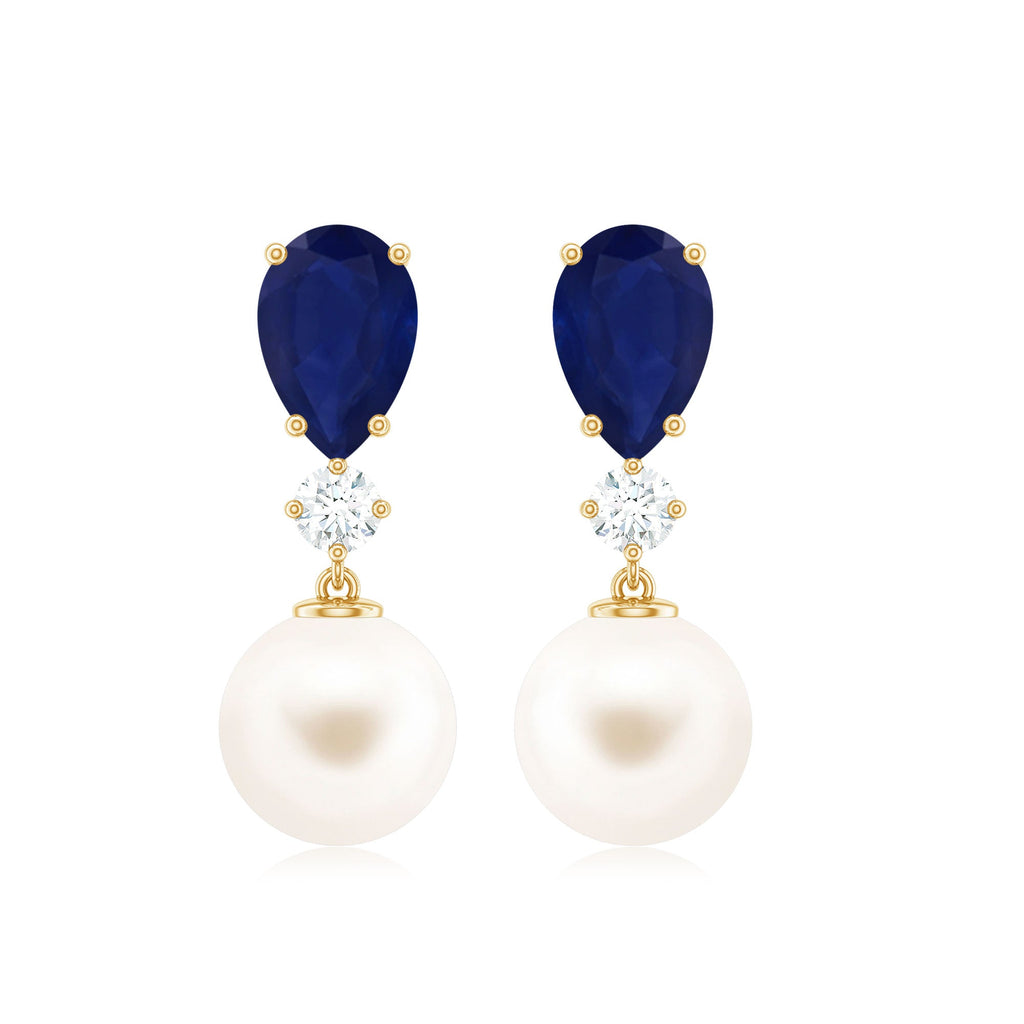 Cultured Freshwater Pearl Drop Earrings with Blue Sapphire