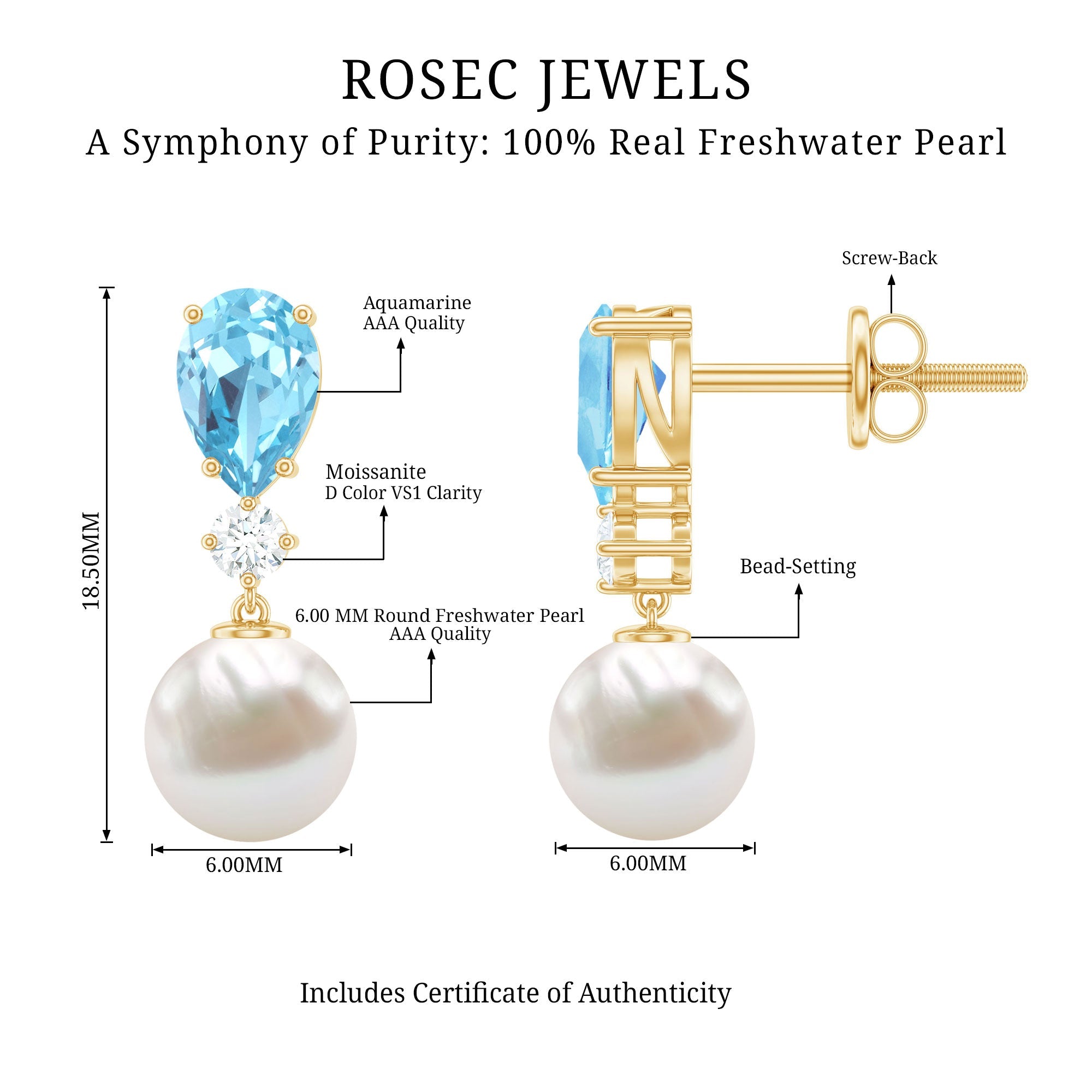 Handpicked Pearl Drop Earrings with Aquamarine and Moissanite