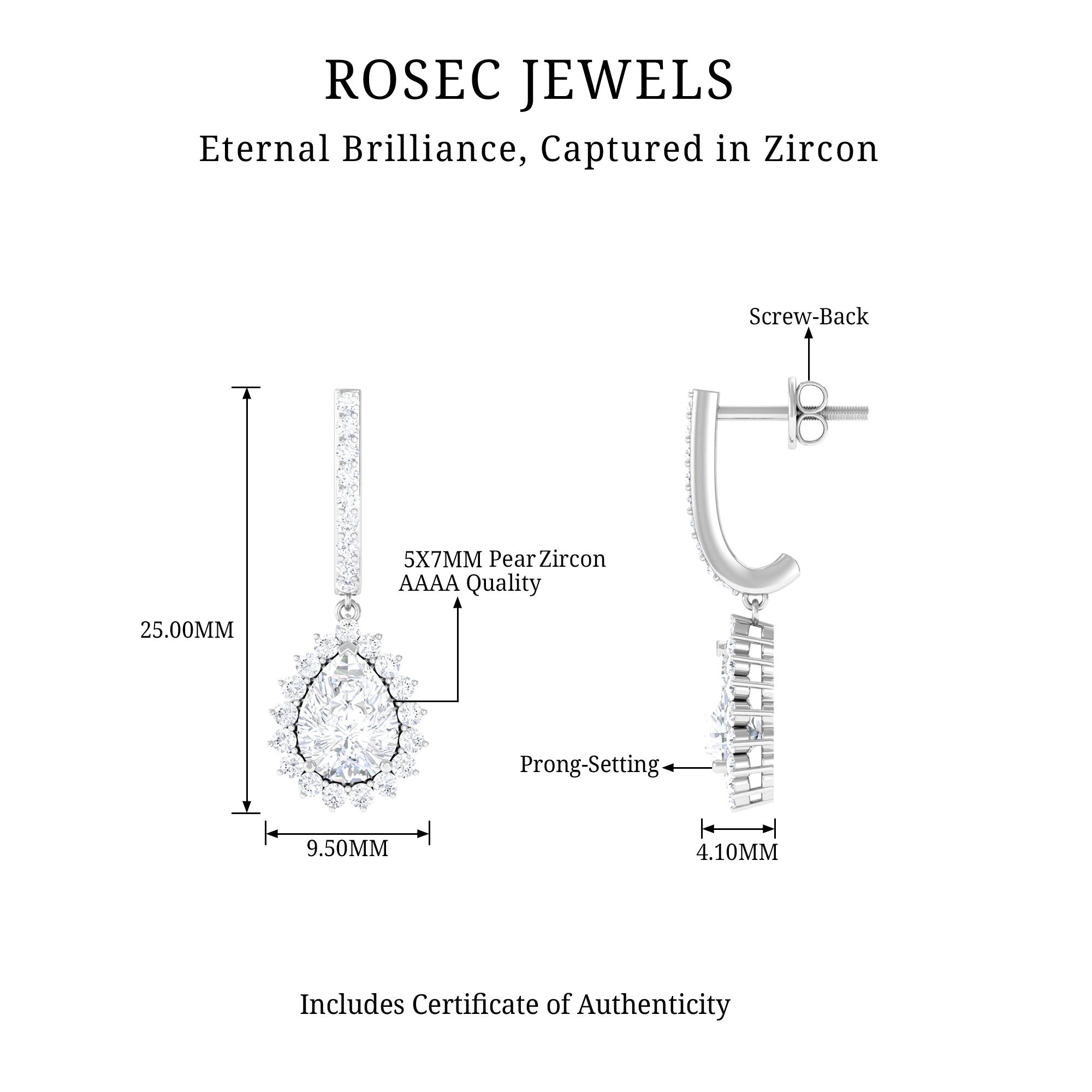 Certified Zircon Teardrop Bridal Hoop Drop Earrings