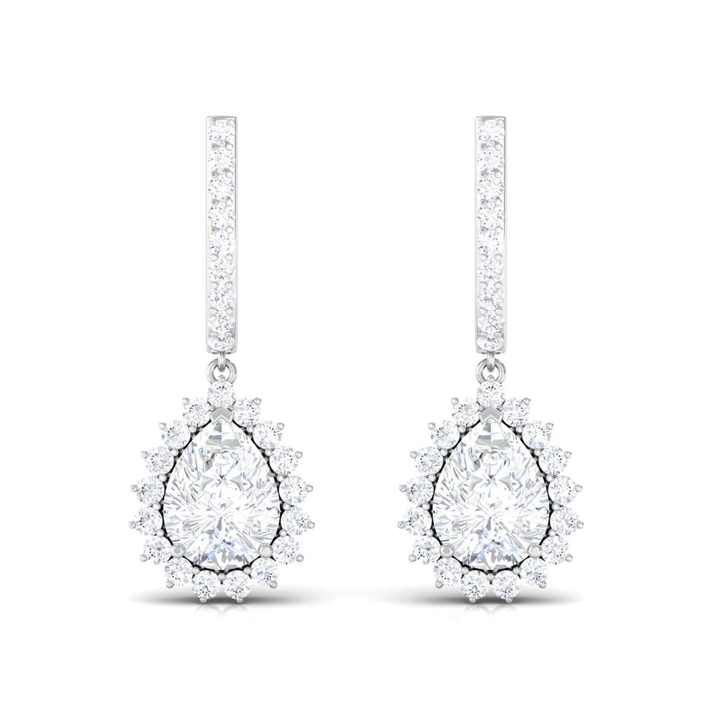 Certified Zircon Teardrop Bridal Hoop Drop Earrings