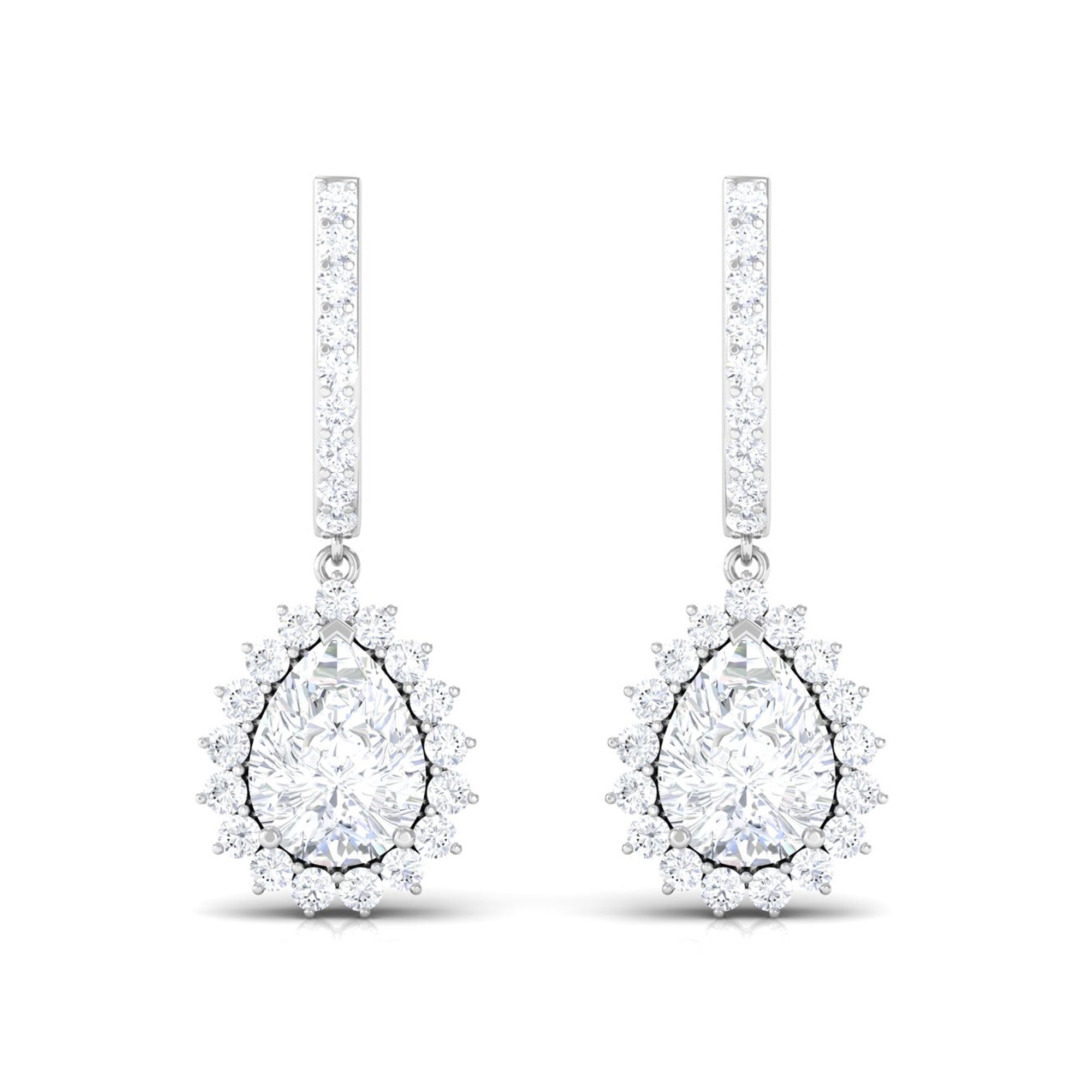 Certified Zircon Teardrop Bridal Hoop Drop Earrings