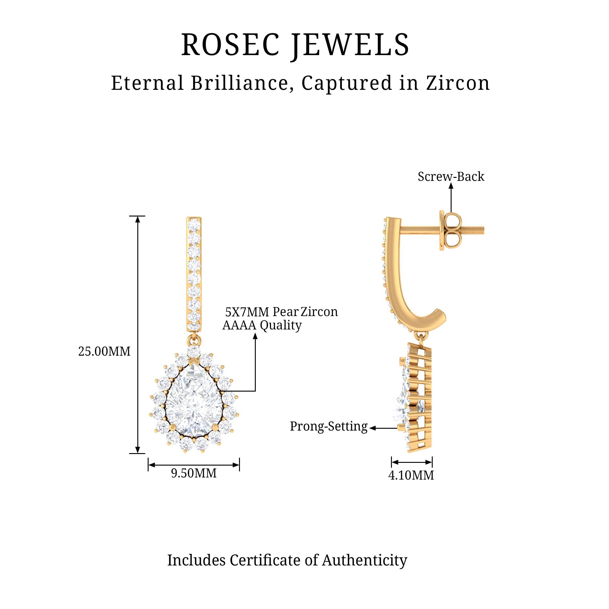 Certified Zircon Teardrop Bridal Hoop Drop Earrings