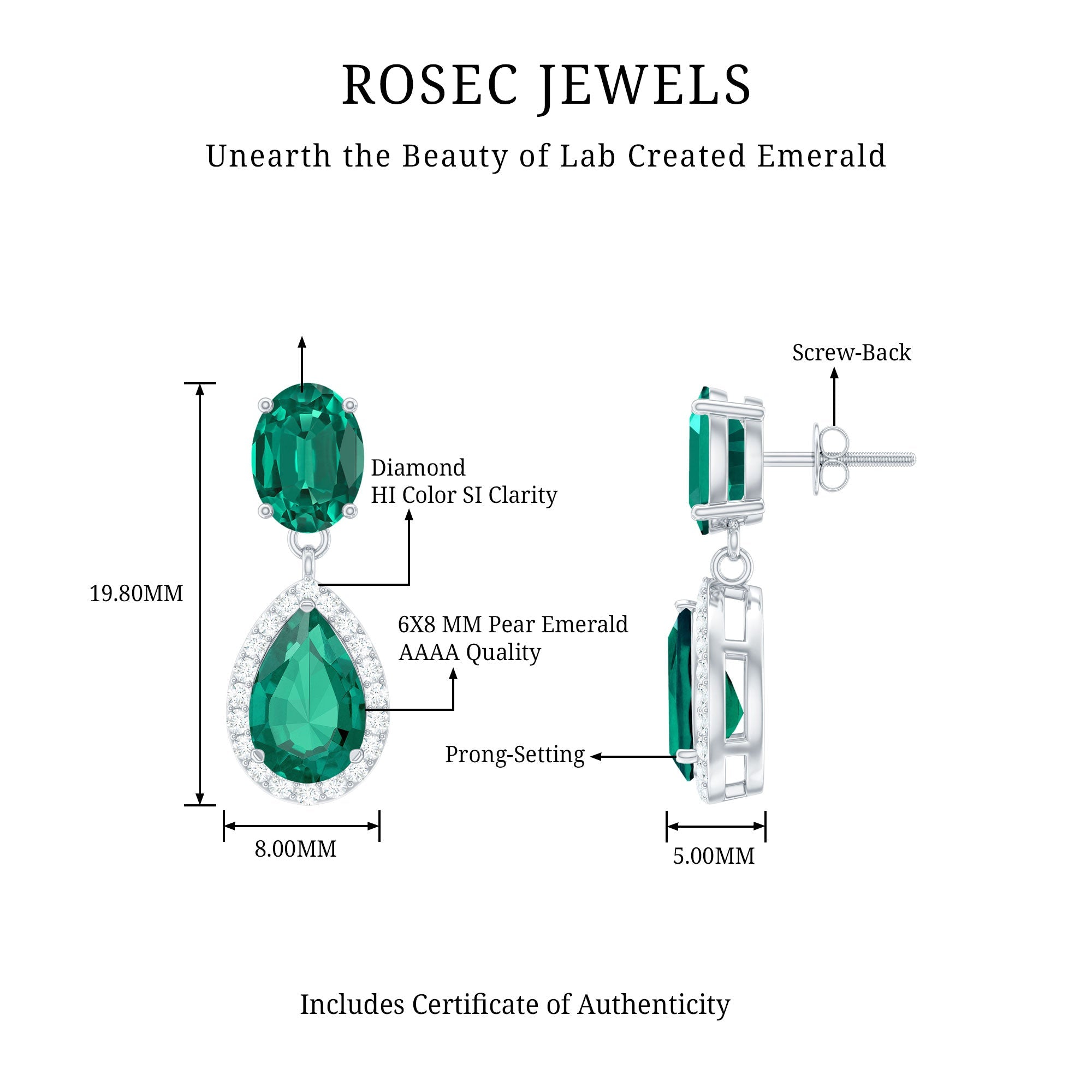 Lab Created Emerald and Diamond Bridal Drop Earrings with Certificate