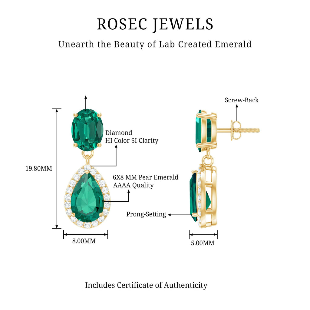 Lab Created Emerald and Diamond Bridal Drop Earrings with Certificate