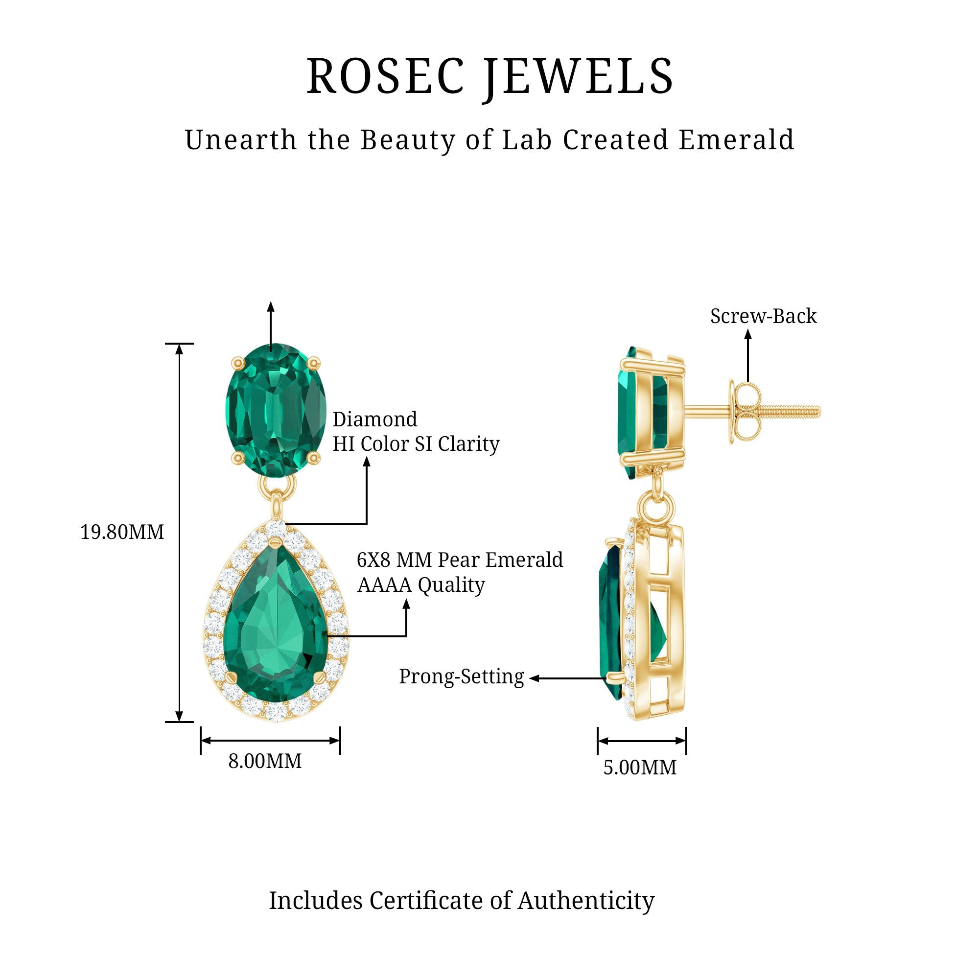 Lab Created Emerald and Diamond Bridal Drop Earrings with Certificate