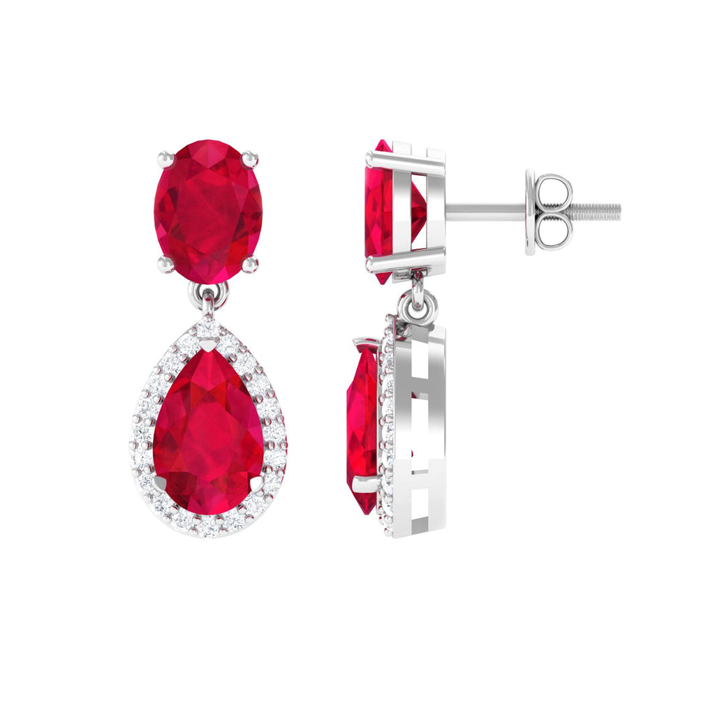 4.5 CT Created Ruby and Diamond Dangle Drop Earrings