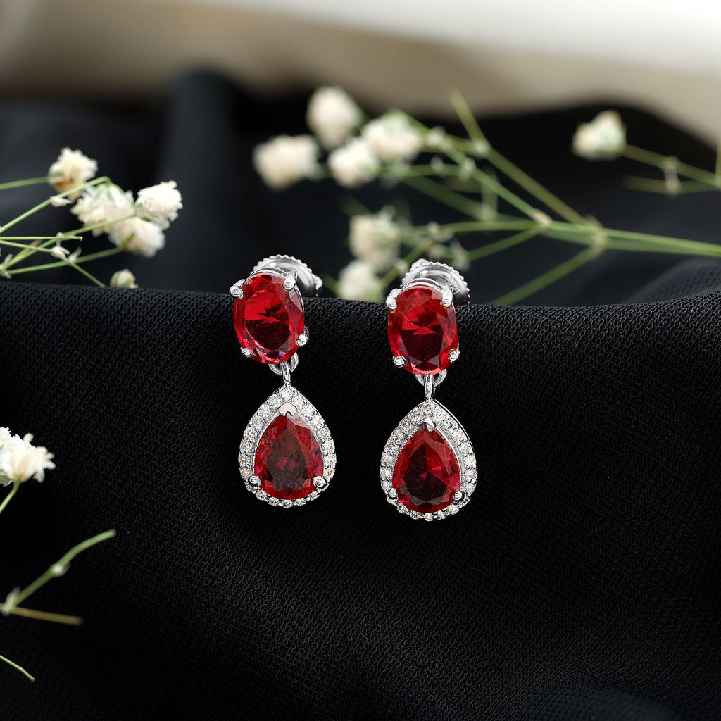 4.5 CT Created Ruby and Diamond Dangle Drop Earrings