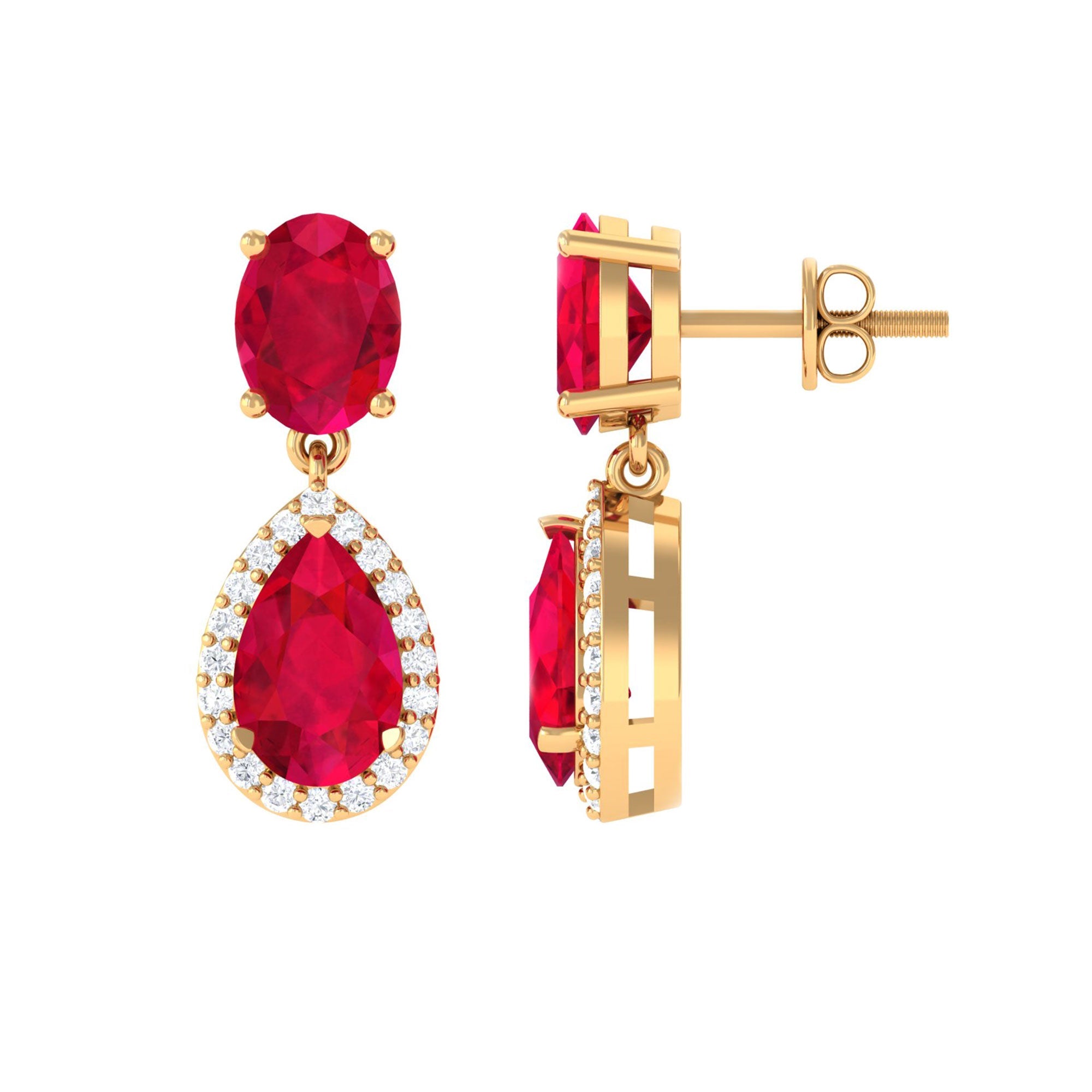 4.5 CT Created Ruby and Diamond Dangle Drop Earrings