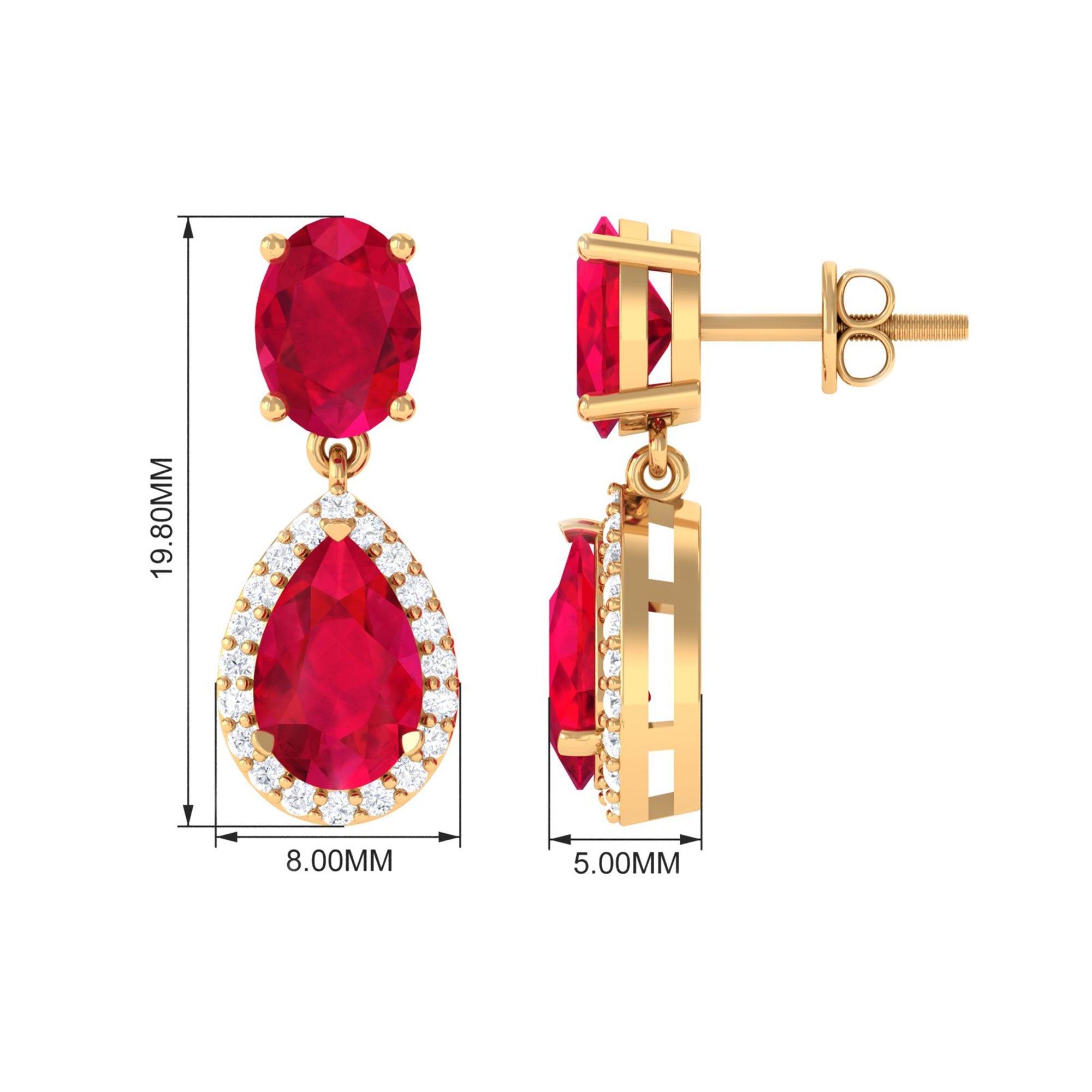 4.5 CT Created Ruby and Diamond Dangle Drop Earrings
