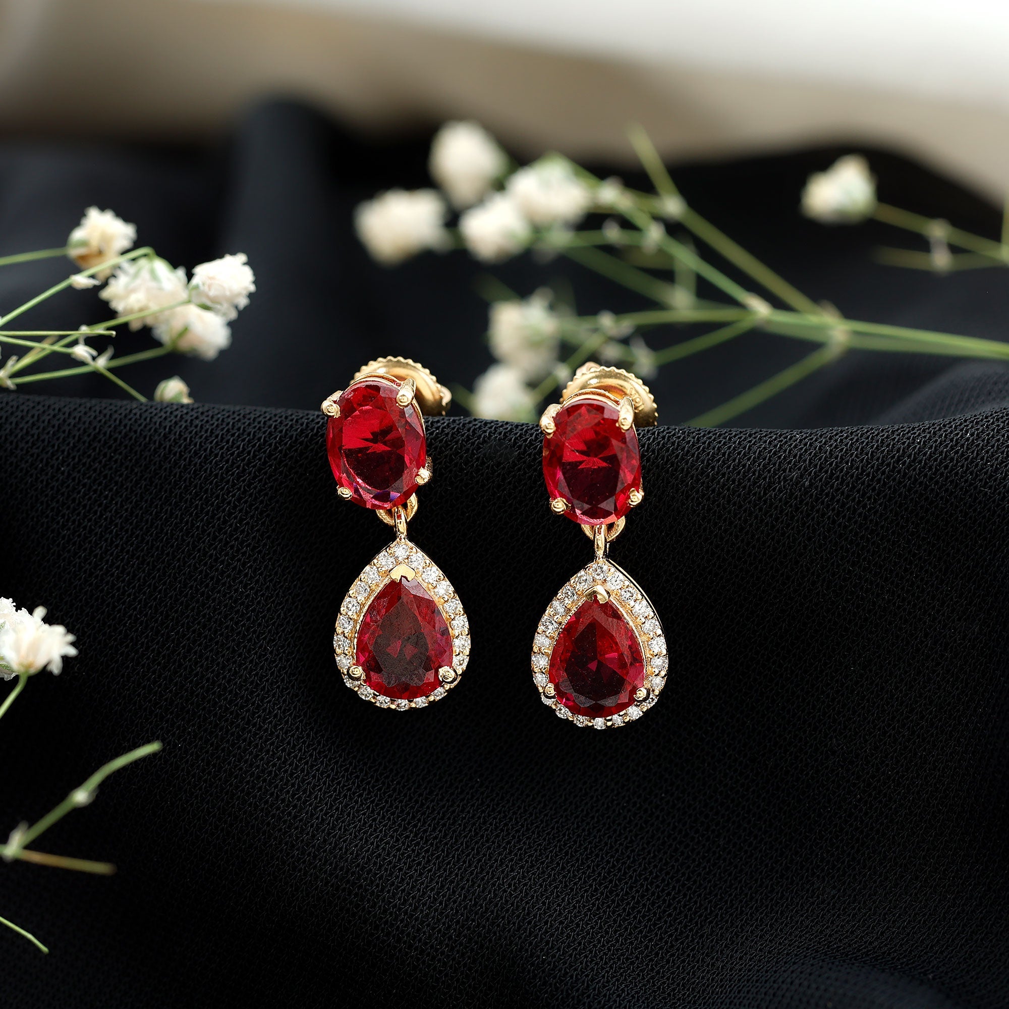 4.5 CT Created Ruby and Diamond Dangle Drop Earrings