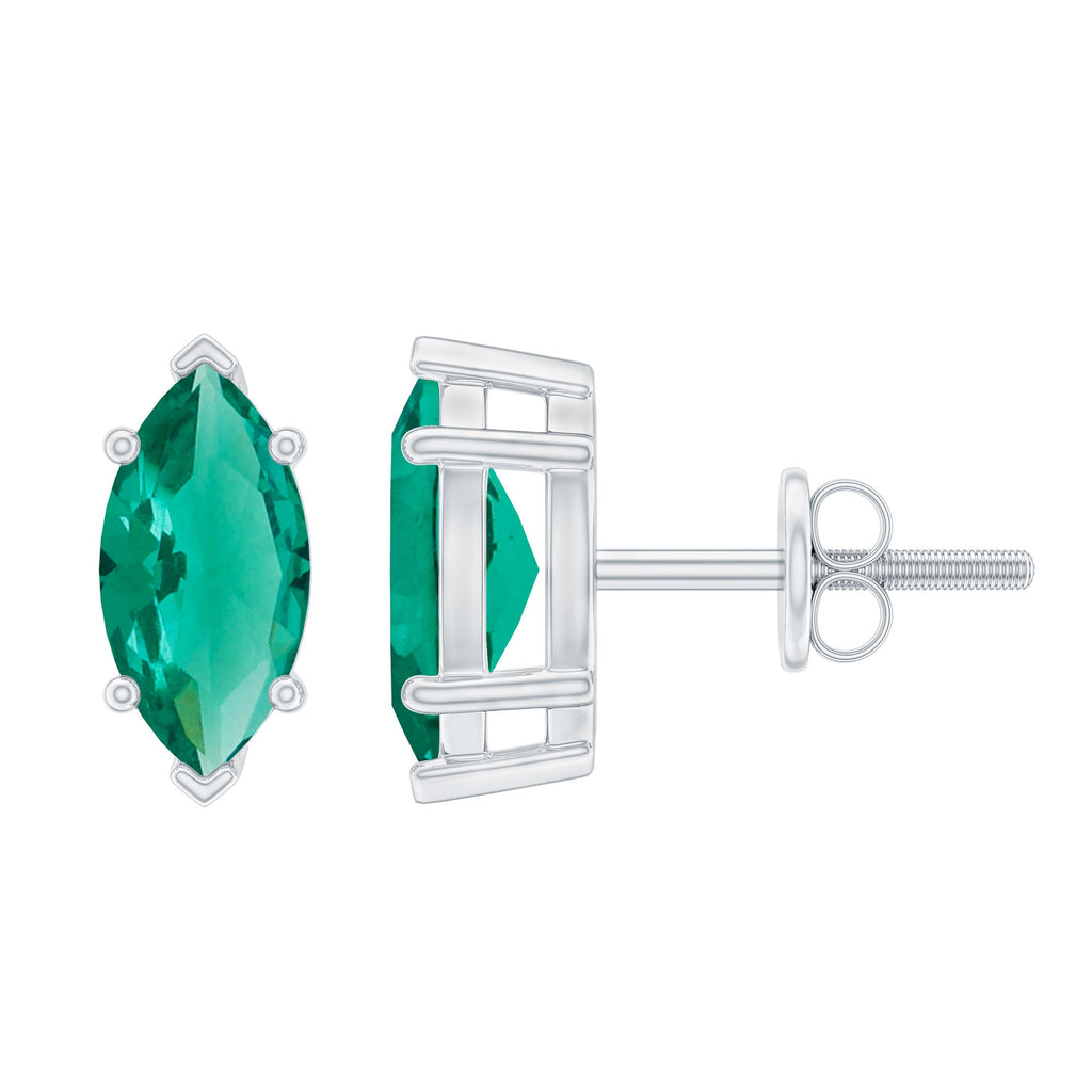 Marquise Cut 4X8MM Lab Created Emerald Solitaire Stud Earrings