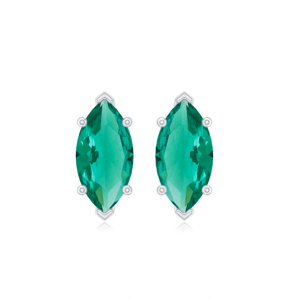 Marquise Cut 4X8MM Lab Created Emerald Solitaire Stud Earrings