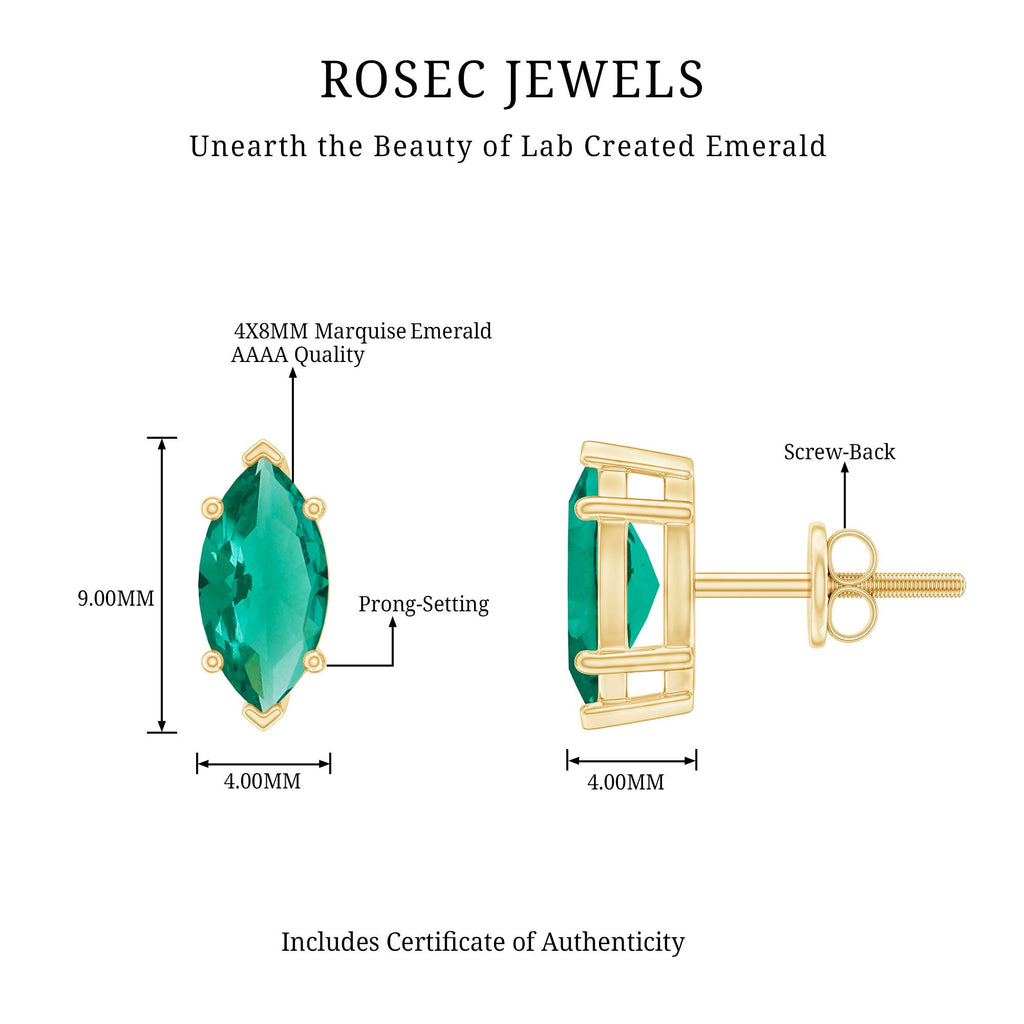 Marquise Cut 4X8MM Lab Created Emerald Solitaire Stud Earrings