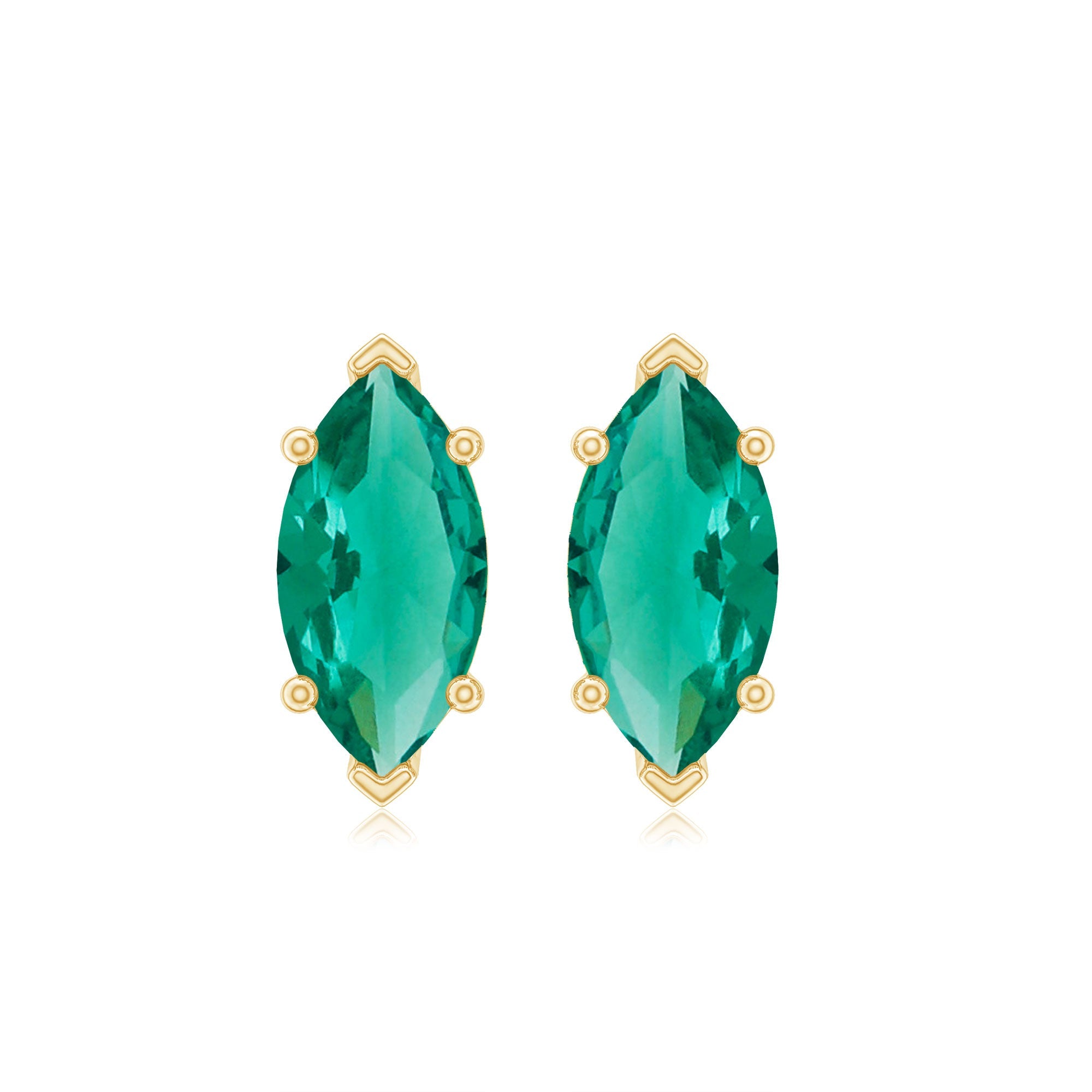 Marquise Cut 4X8MM Lab Created Emerald Solitaire Stud Earrings