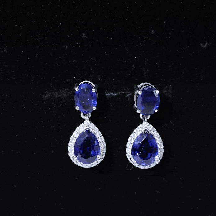 Lab Grown Blue Sapphire Bridal Dangle Earrings with Moissanite