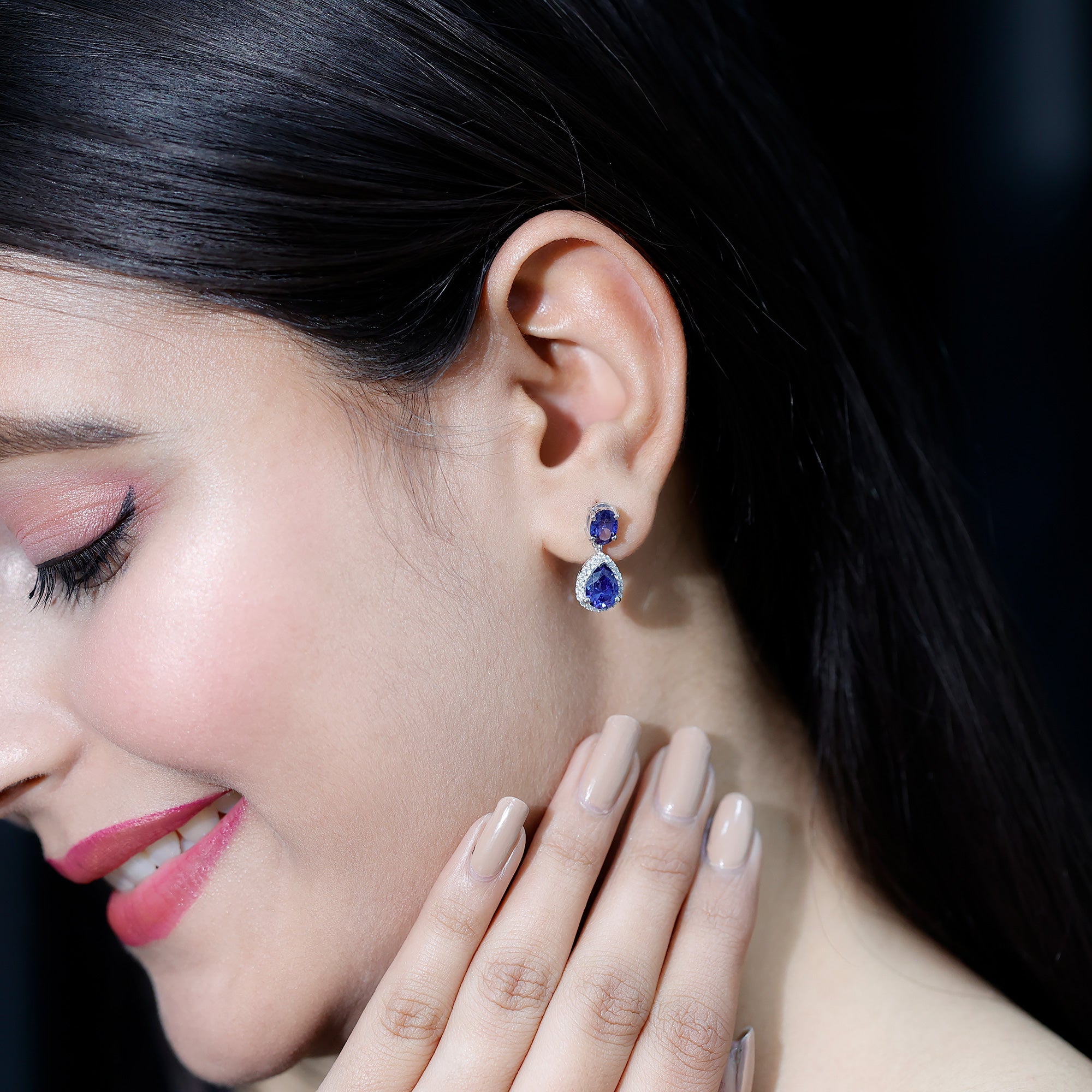 5 Carat Lab Grown Blue Sapphire Teardrop Earrings with Certificate