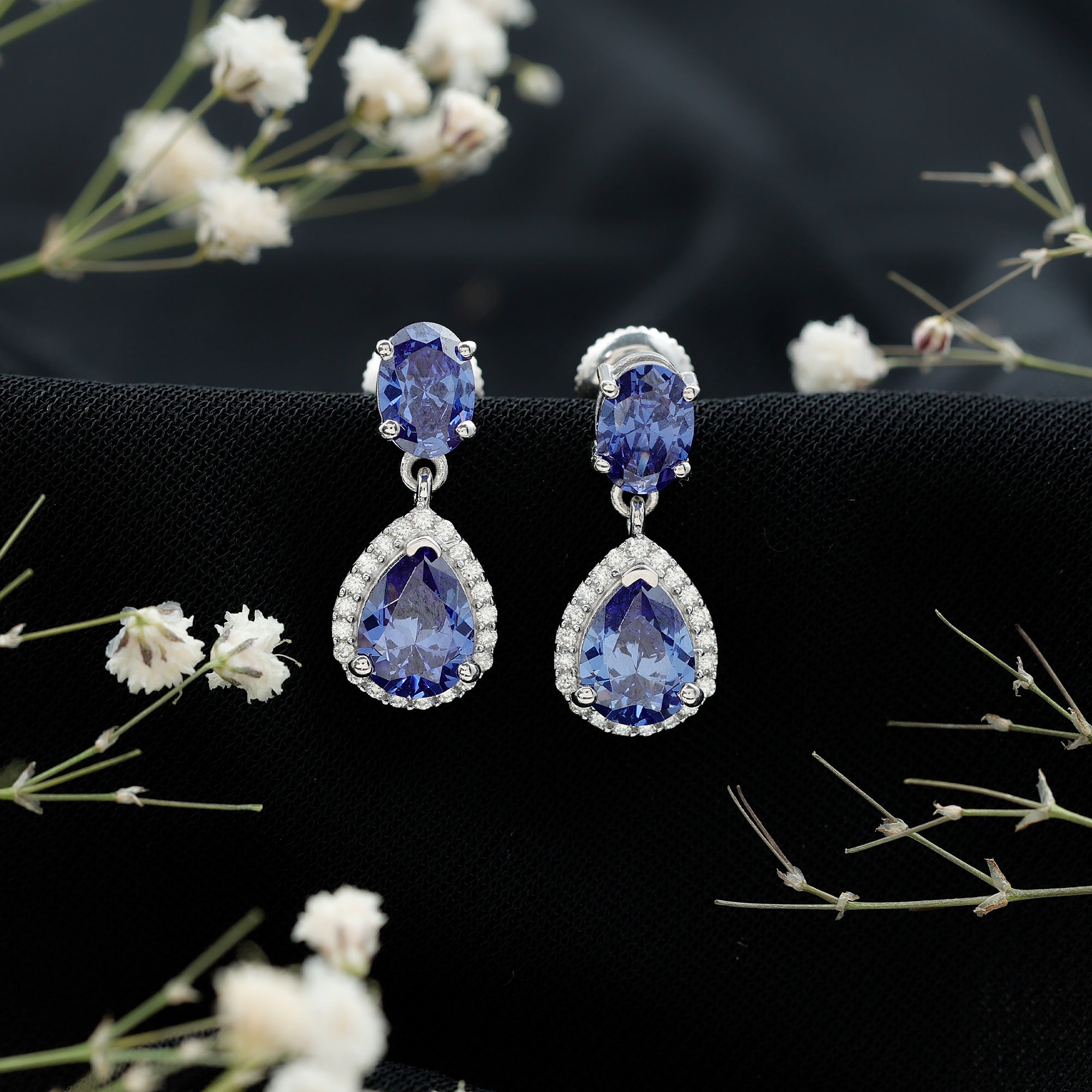 5 Carat Lab Grown Blue Sapphire Teardrop Earrings with Certificate