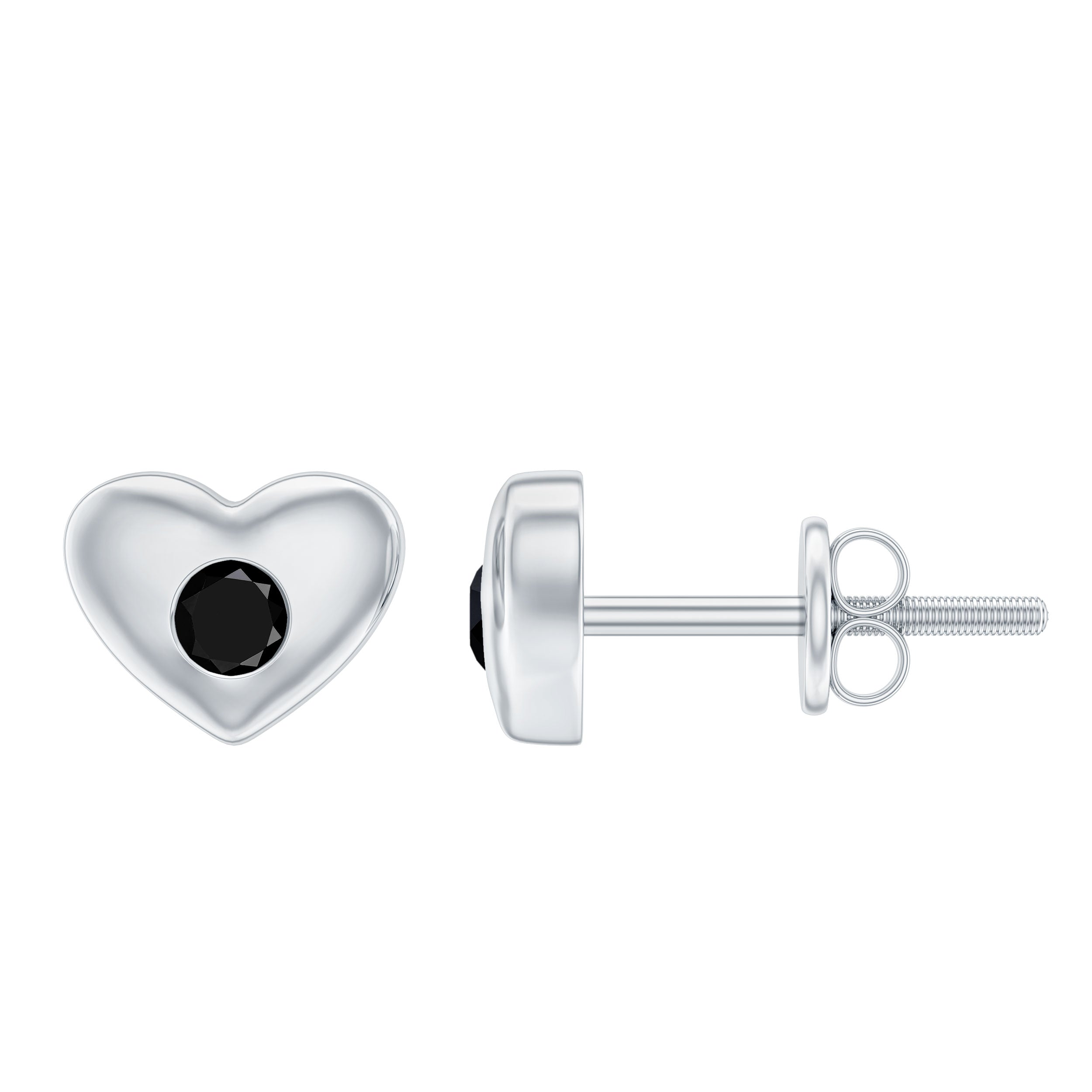 Gypsy Set Round Shape Black Spinel and Gold Heart Stud Earrings For Women