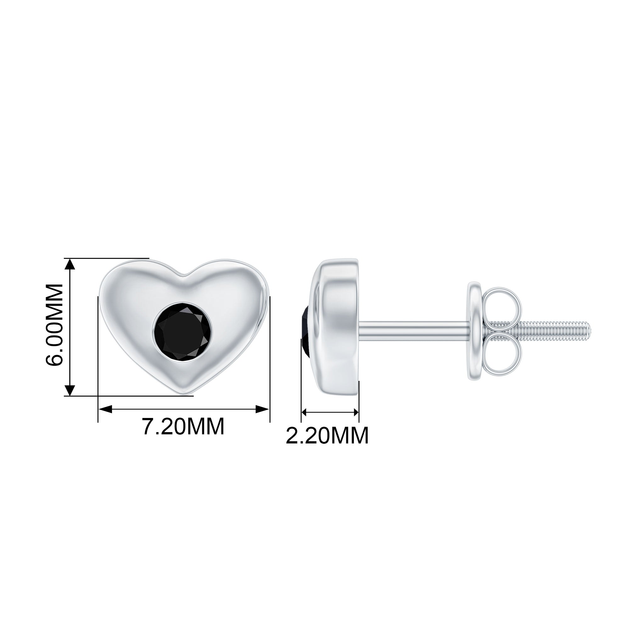 Gypsy Set Round Shape Black Spinel and Gold Heart Stud Earrings For Women