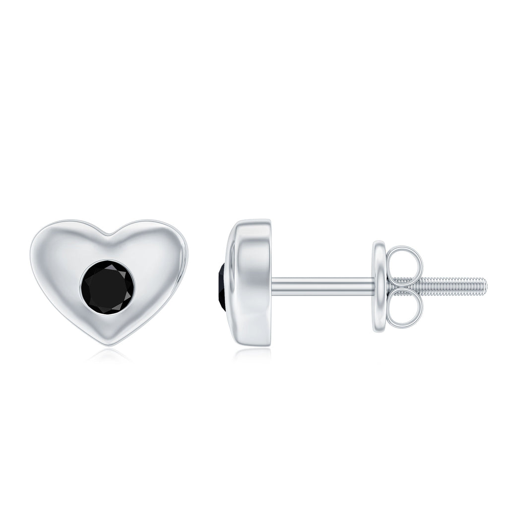 Gypsy Set Round Shape Black Spinel and Gold Heart Stud Earrings For Women