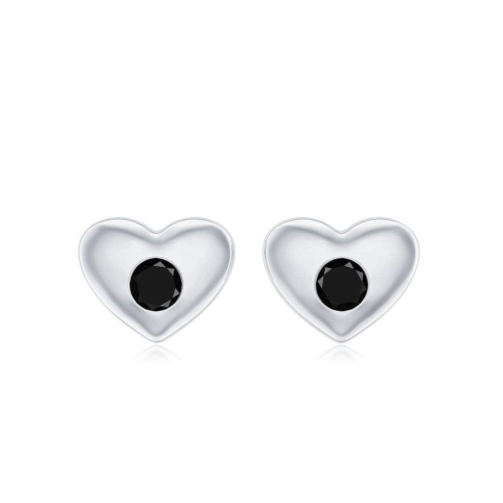 Gypsy Set Round Shape Black Spinel and Gold Heart Stud Earrings For Women