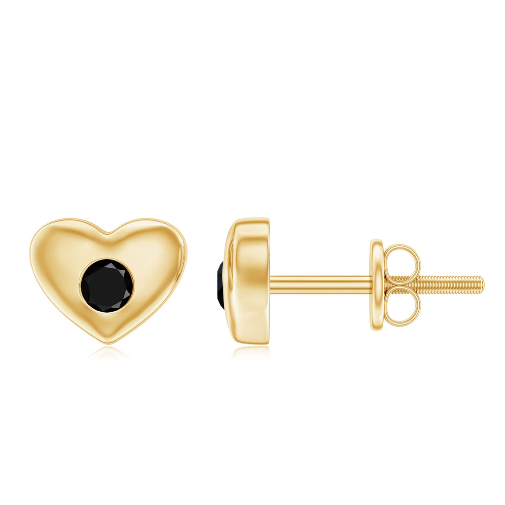 Gypsy Set Round Shape Black Spinel and Gold Heart Stud Earrings For Women