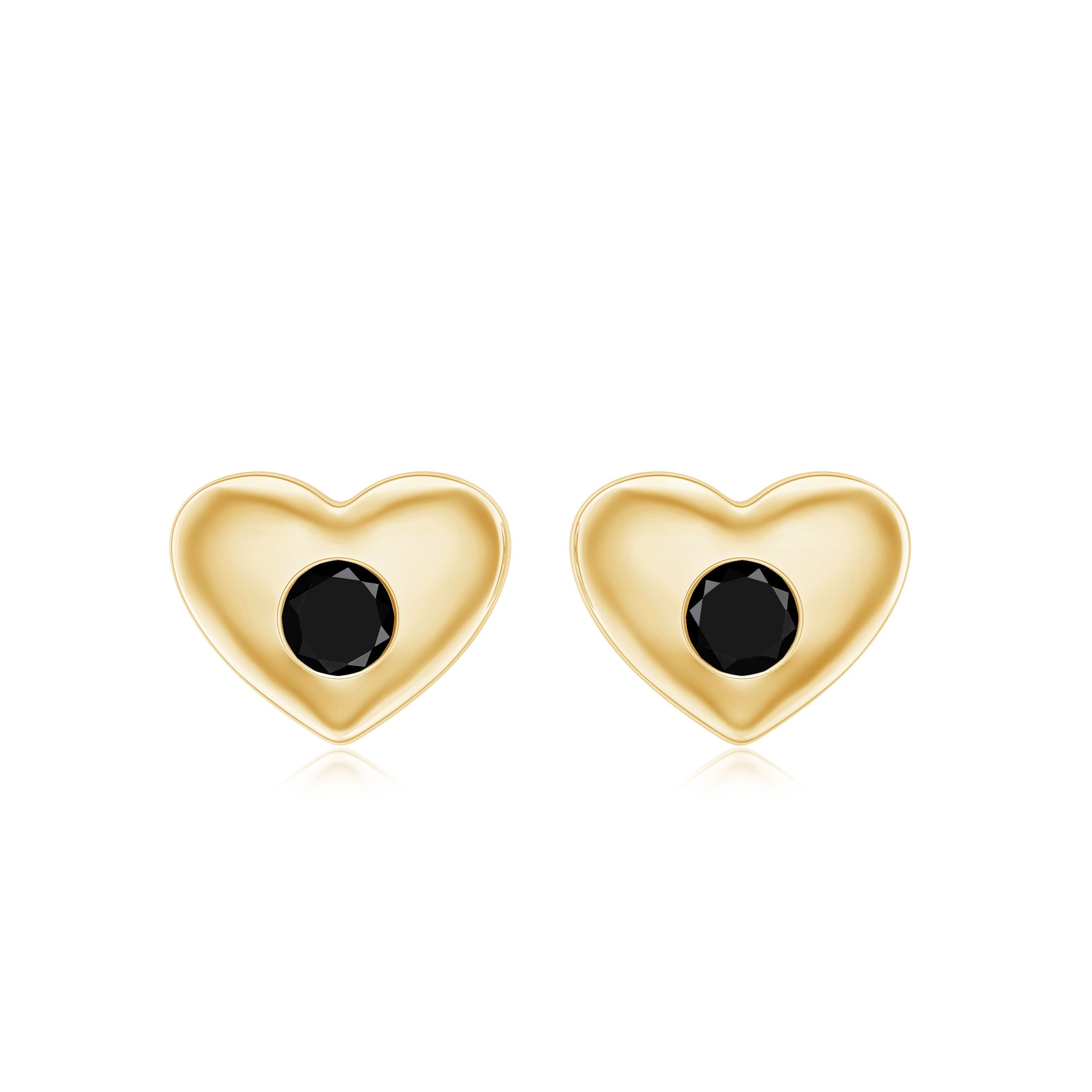 Gypsy Set Round Shape Black Spinel and Gold Heart Stud Earrings For Women