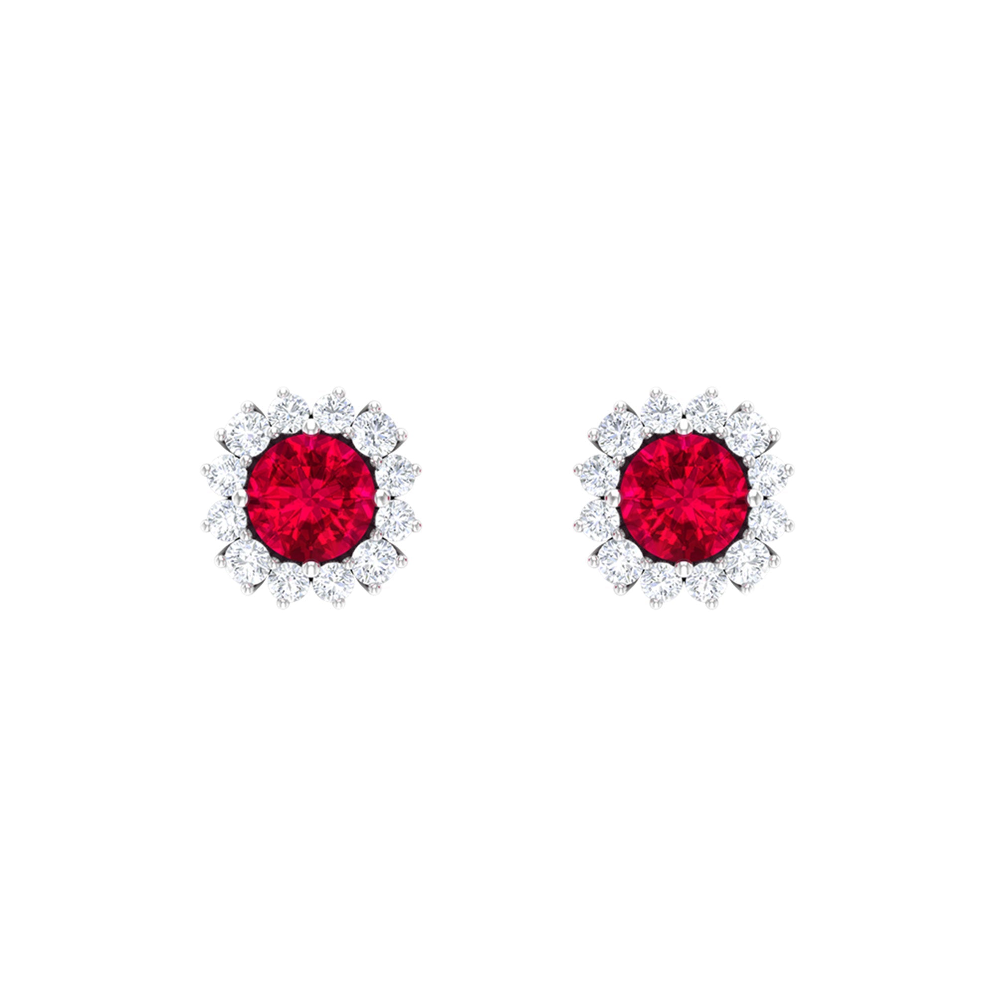 1.75 CT Lab Created Ruby Classic Stud Earring with Diamond Halo