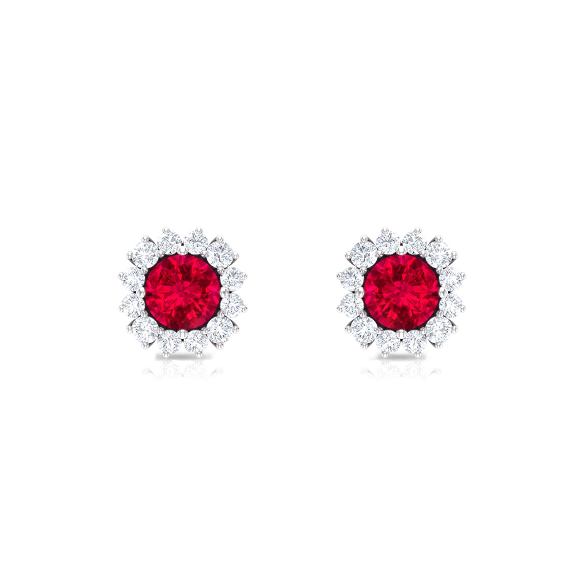 1.75 CT Lab Created Ruby Classic Stud Earring with Diamond Halo