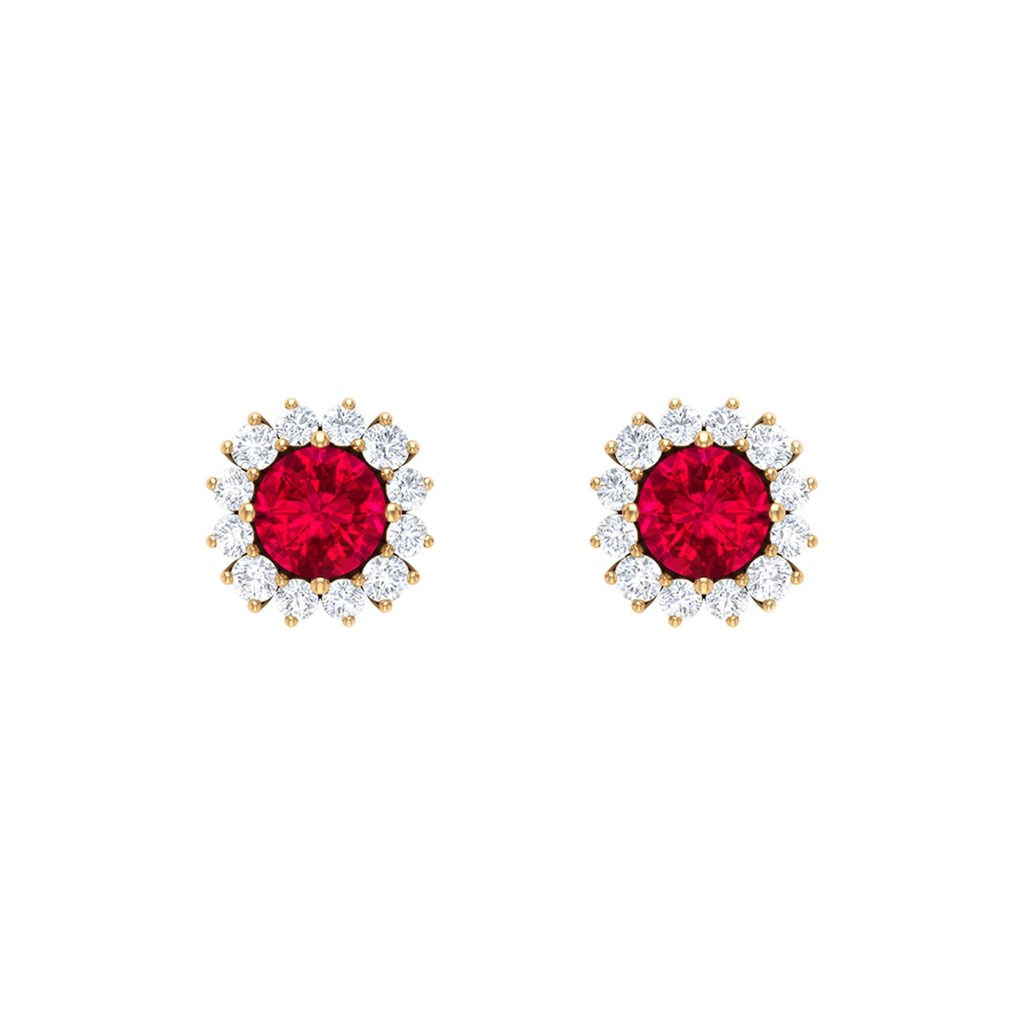 1.75 CT Lab Created Ruby Classic Stud Earring with Diamond Halo