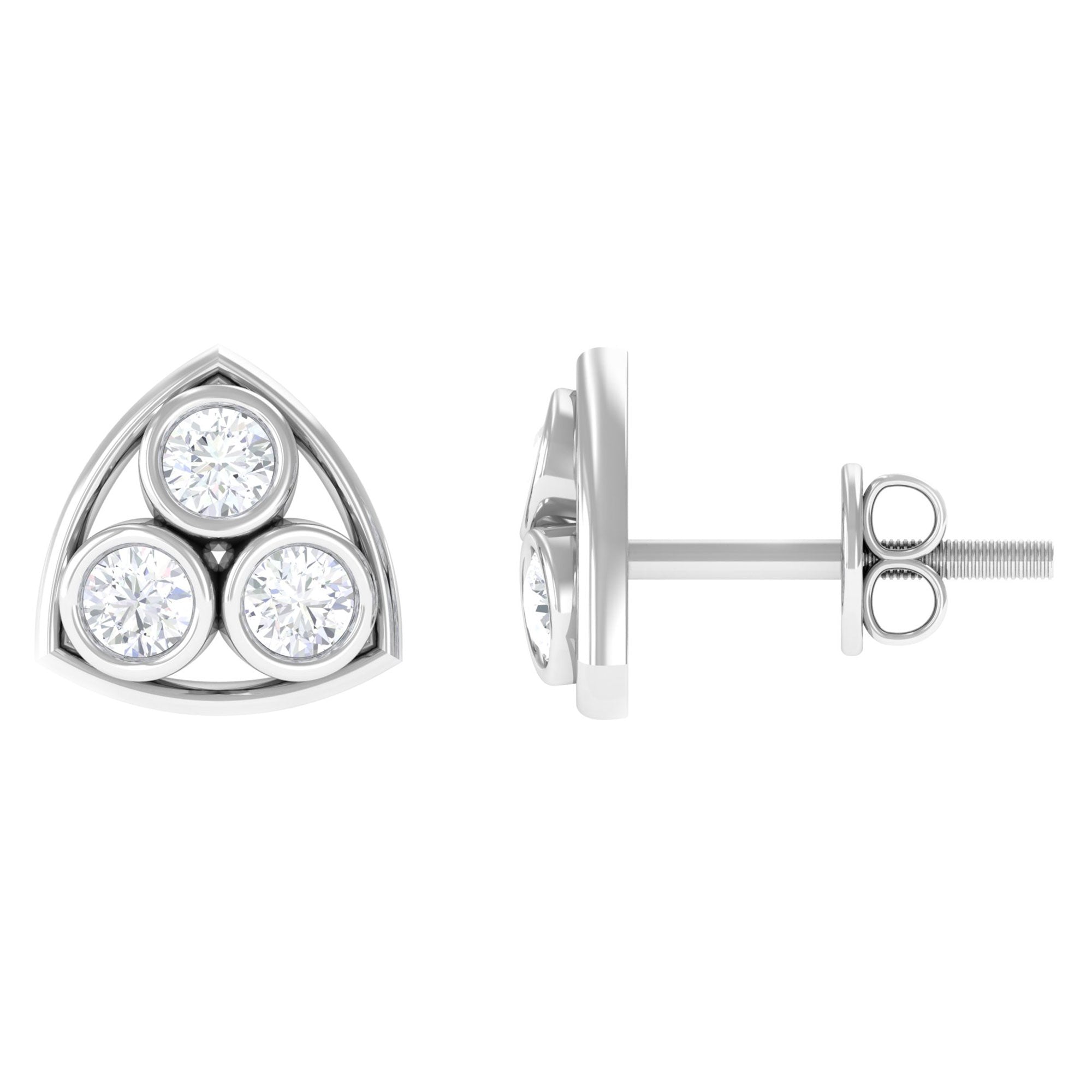 1/2 CT Bezel Set Round Diamond Three Stone Stud Earrings in Gold