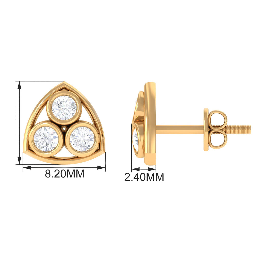 1/2 CT Bezel Set Round Diamond Three Stone Stud Earrings in Gold