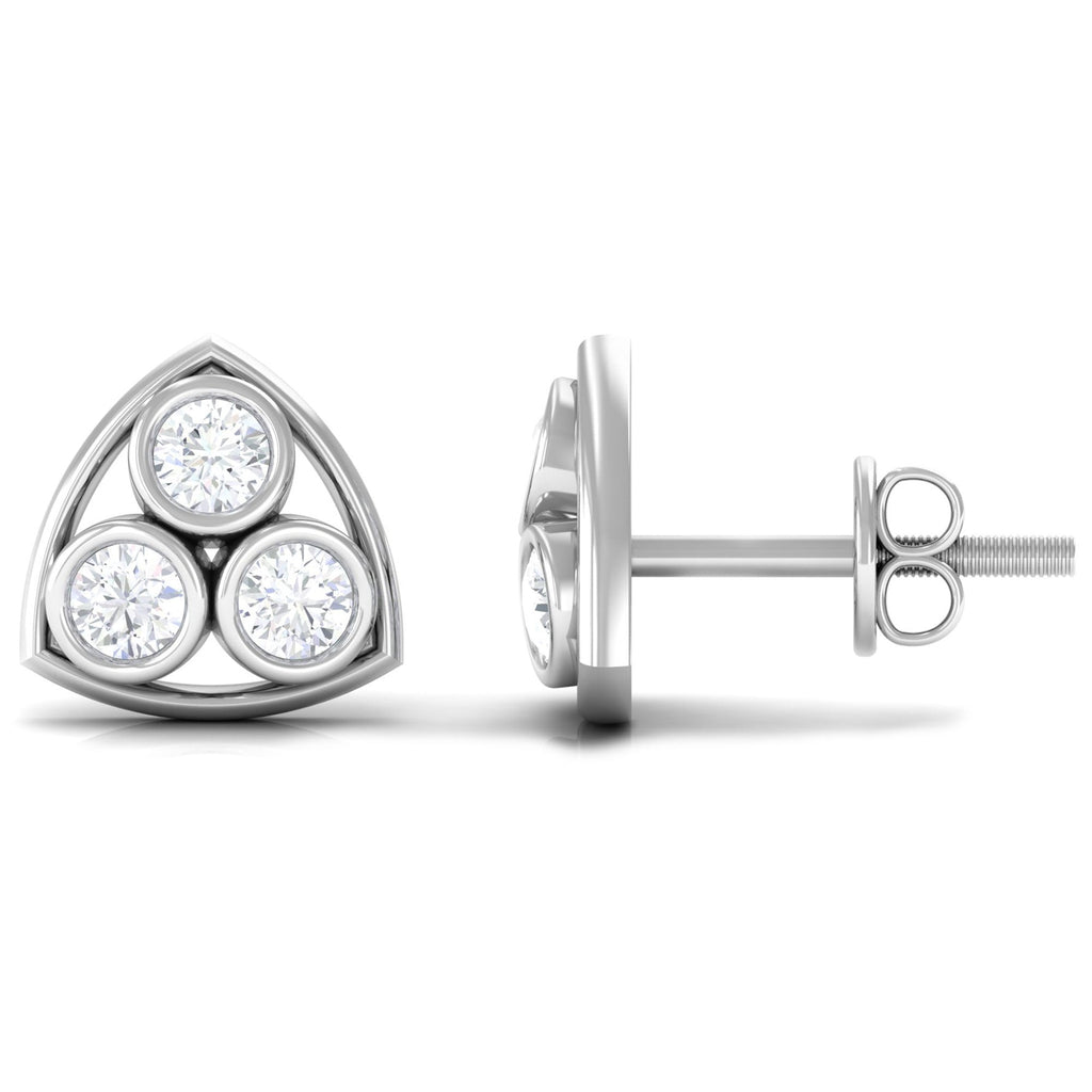 1/2 CT Bezel Set Round Diamond Three Stone Stud Earrings in Gold