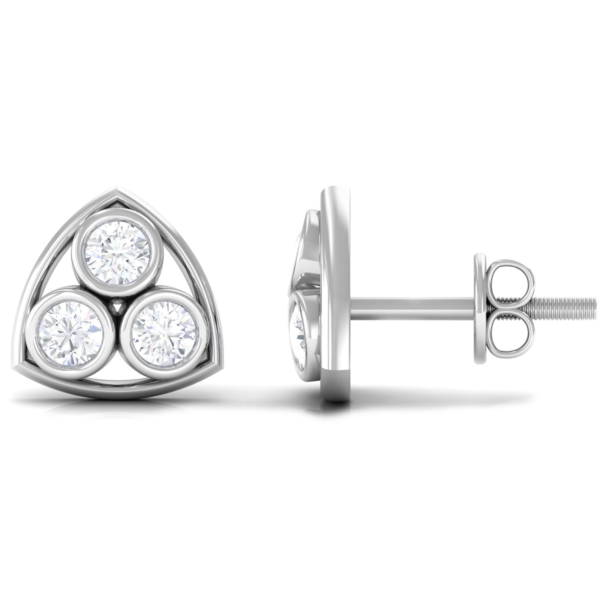 1/2 CT Bezel Set Round Diamond Three Stone Stud Earrings in Gold