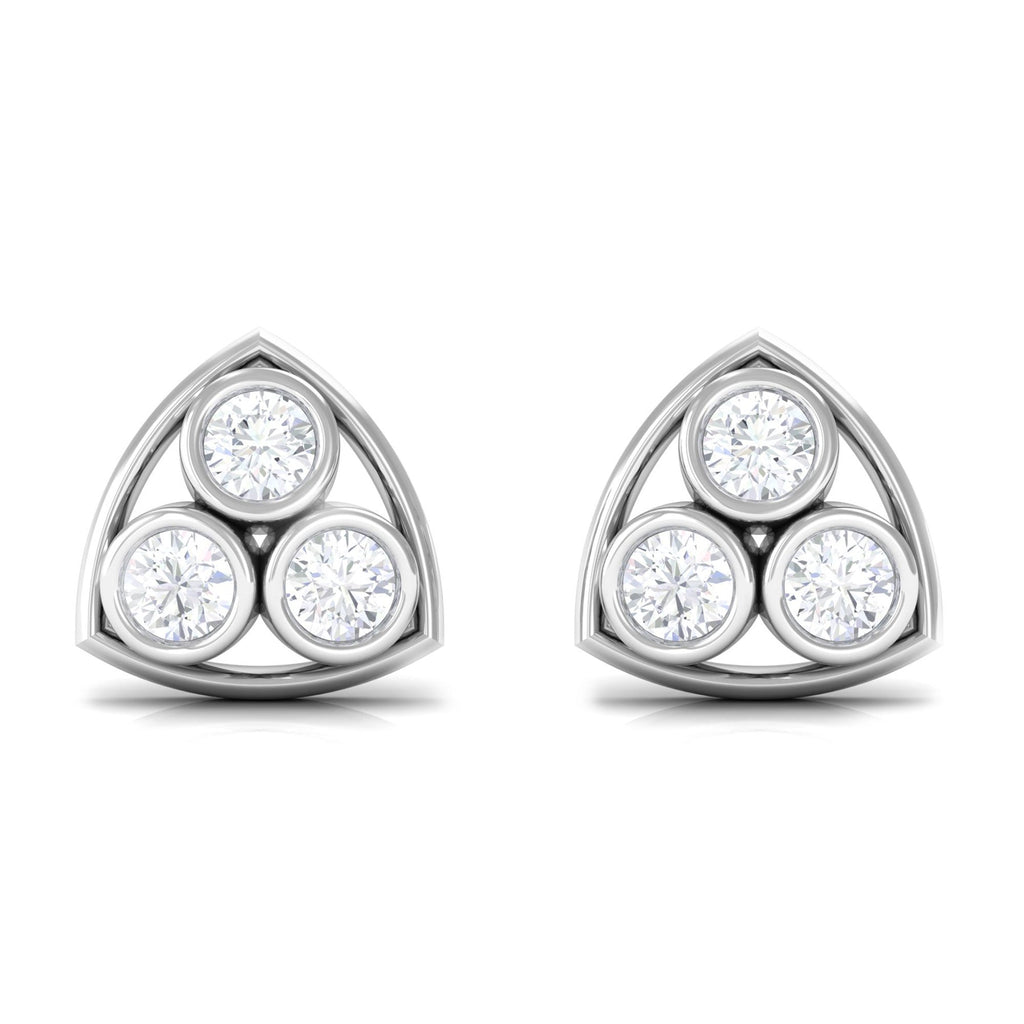 1/2 CT Bezel Set Round Diamond Three Stone Stud Earrings in Gold