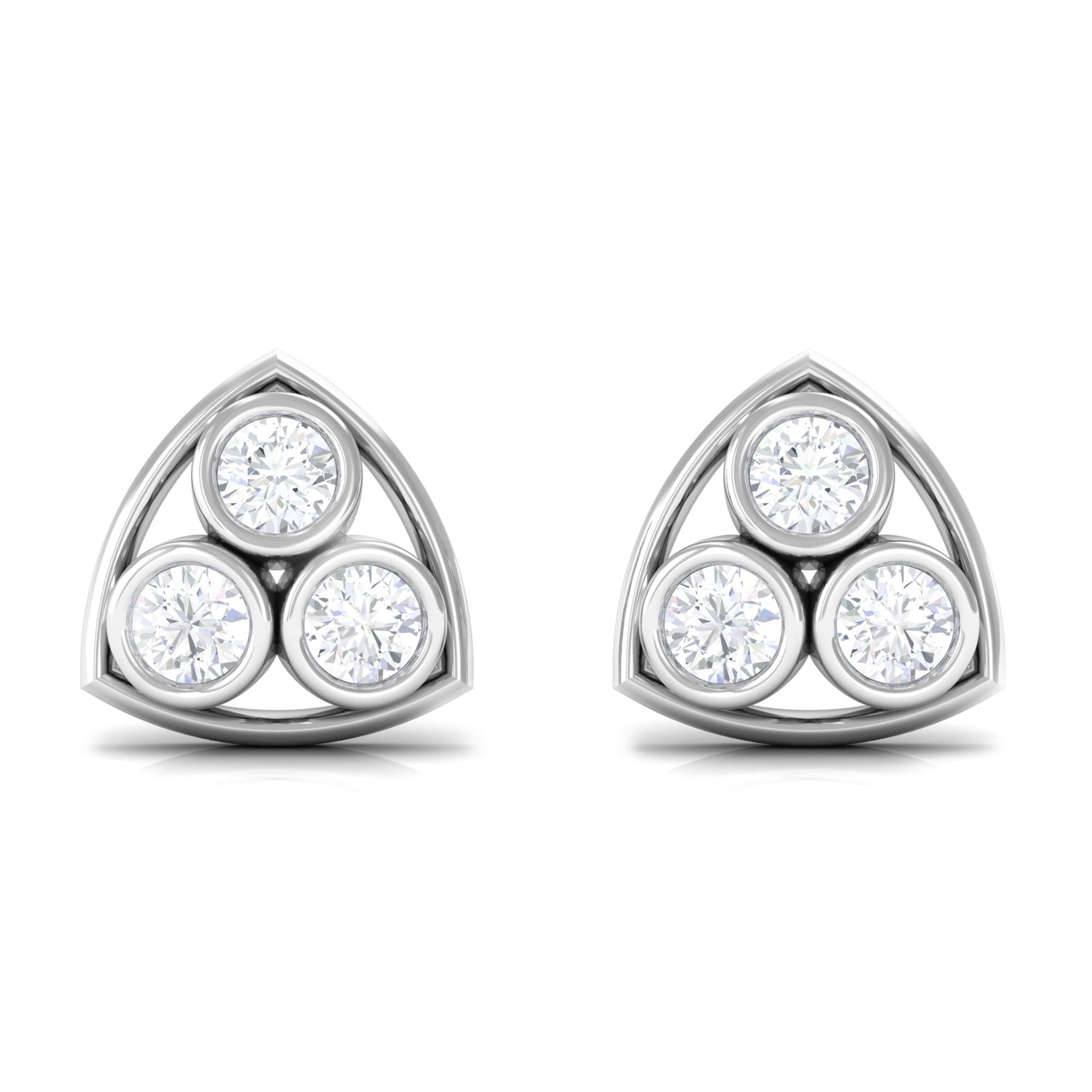 1/2 CT Bezel Set Round Diamond Three Stone Stud Earrings in Gold