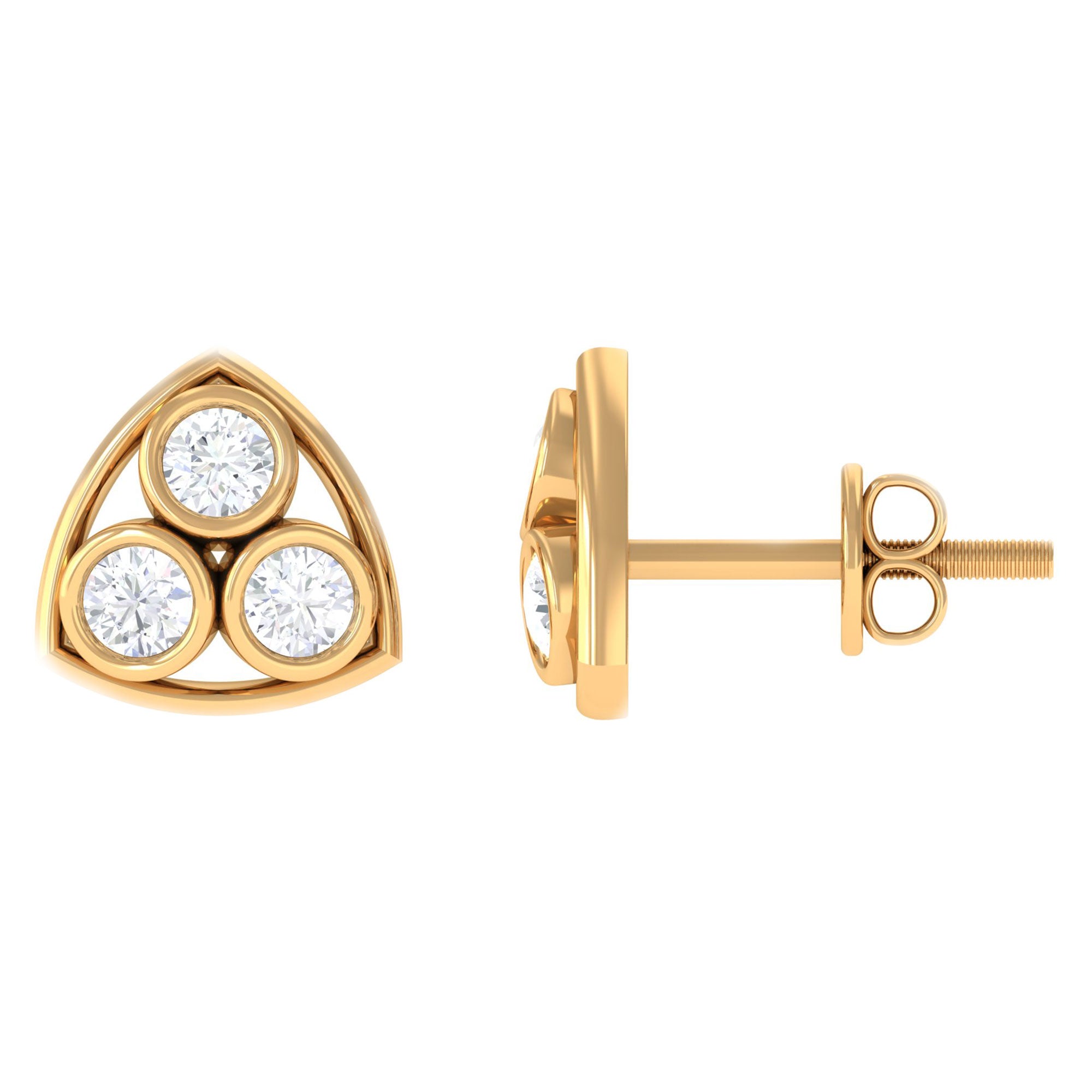 1/2 CT Bezel Set Round Diamond Three Stone Stud Earrings in Gold